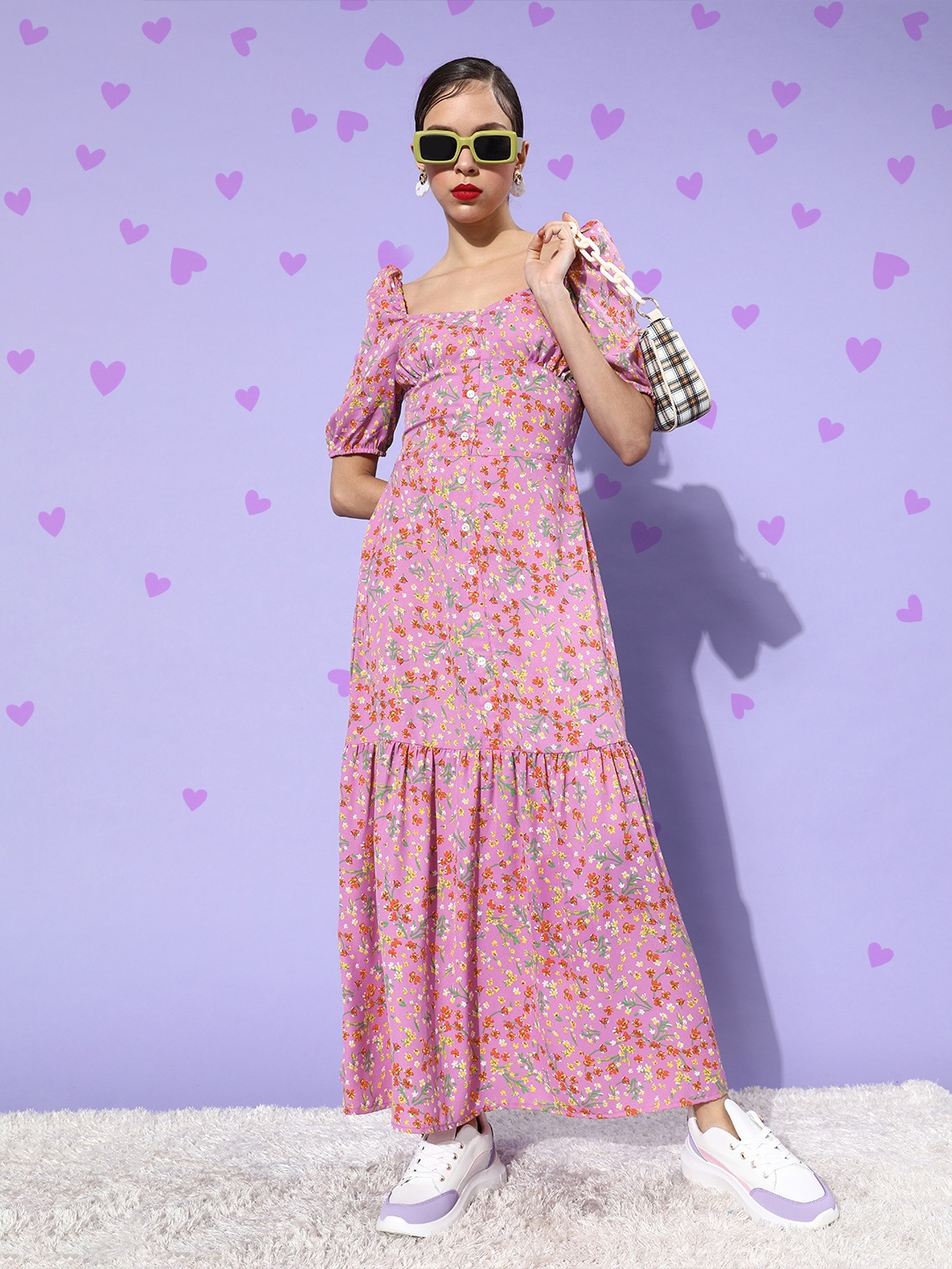 

StyleStone Women Elegant Lavender Romantic Florals Dress