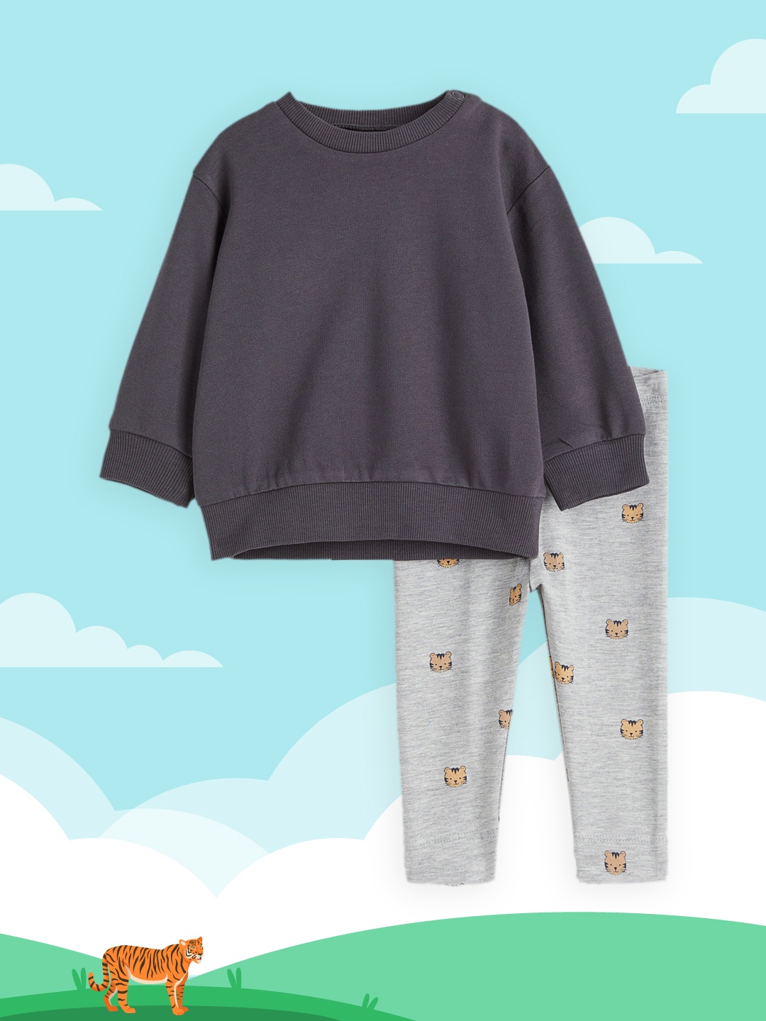 

H&M Boys Pack Of 2 Pure Cotton Sweatshirt & Leggings, Grey