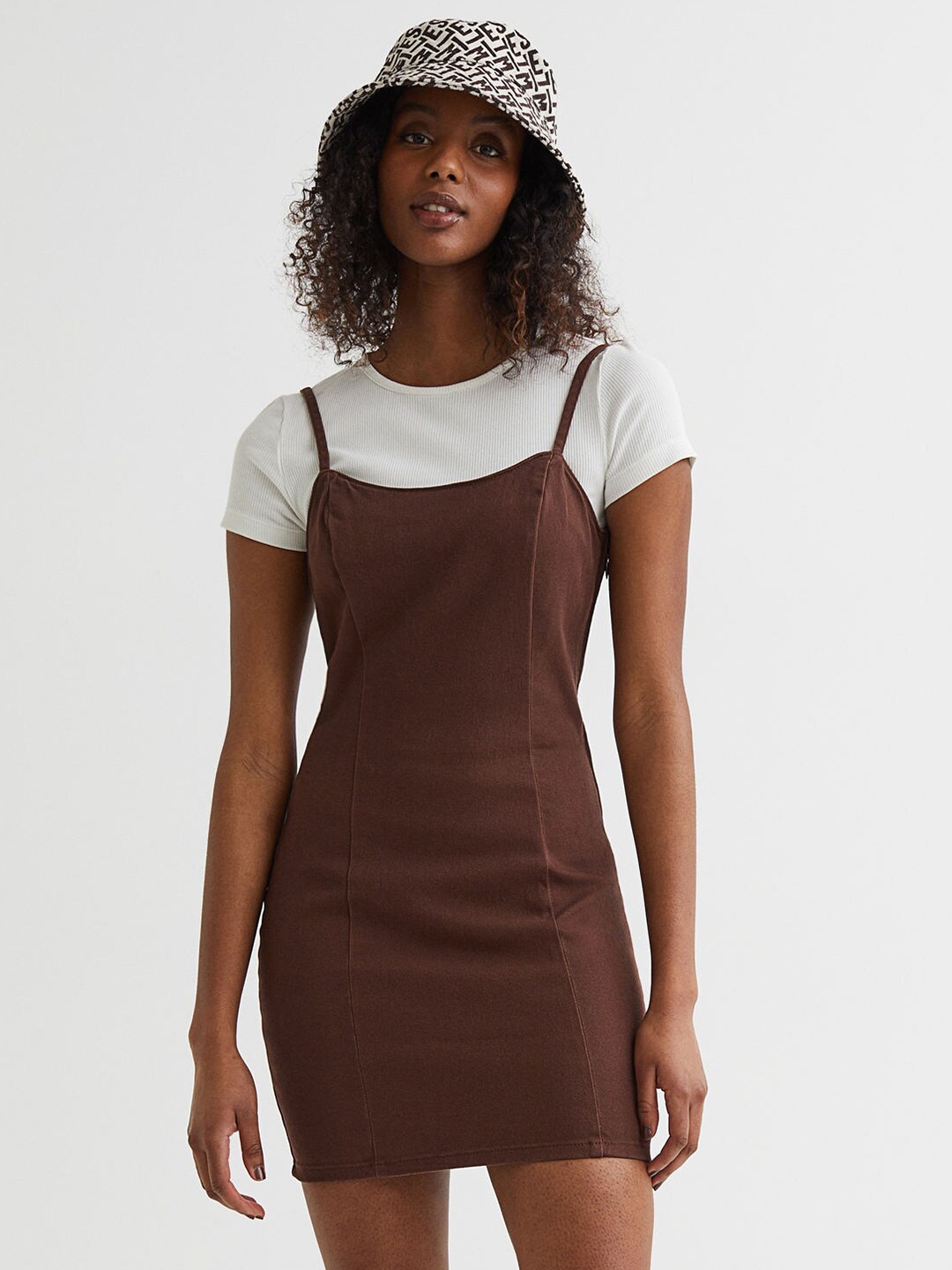 

H&M Brown Solid Sleeveless Fitted Dress