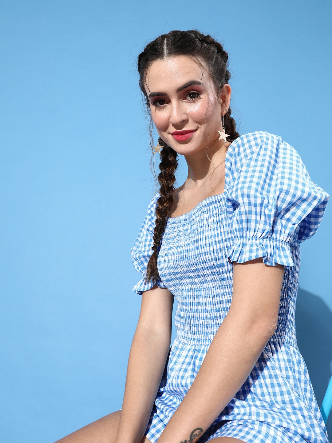 

EVERYDAY by ANI Women Stunning Blue Checked Playsuit