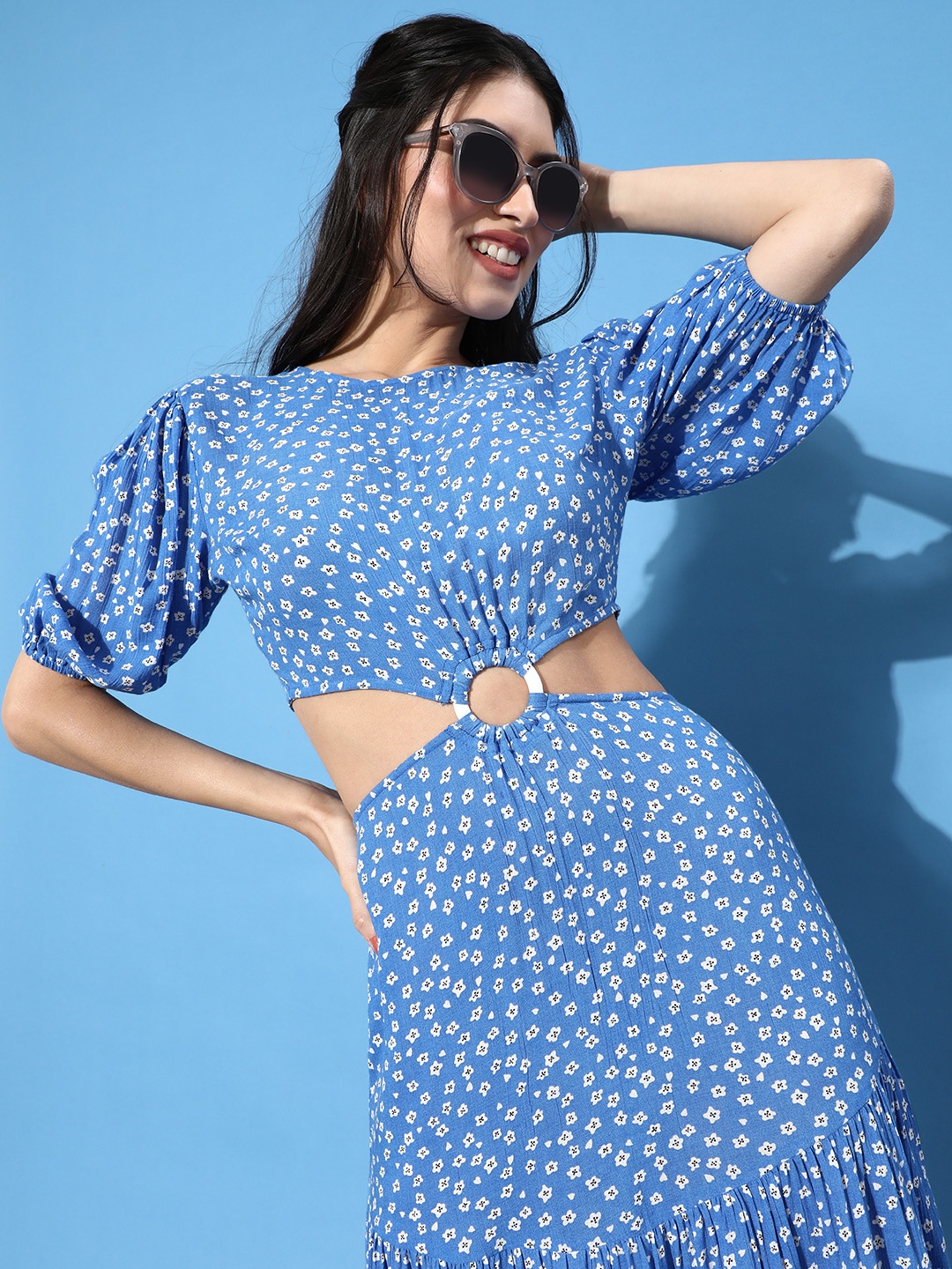 

ANI Women Stunning Blue Romantic Florals Dress