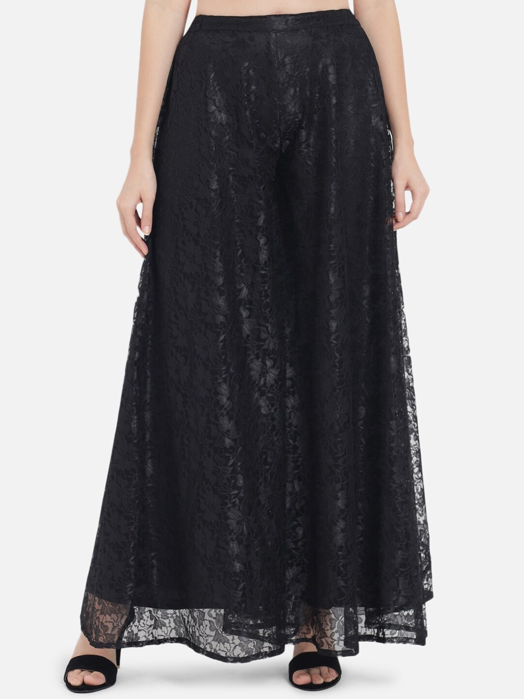 

Just Wow Women Black Floral Flared Palazzos