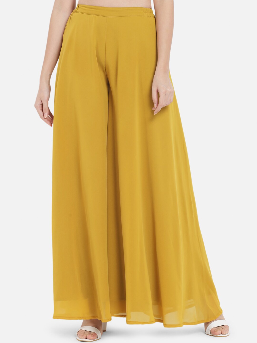 

Just Wow Women Mustard Yellow Flared Georgette Palazzos