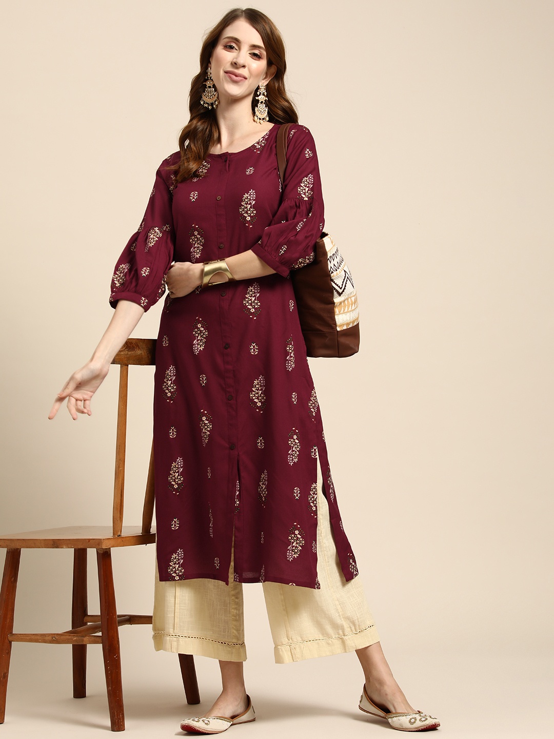 

Sangria Women Maroon Ethnic Motifs Printed Kurta