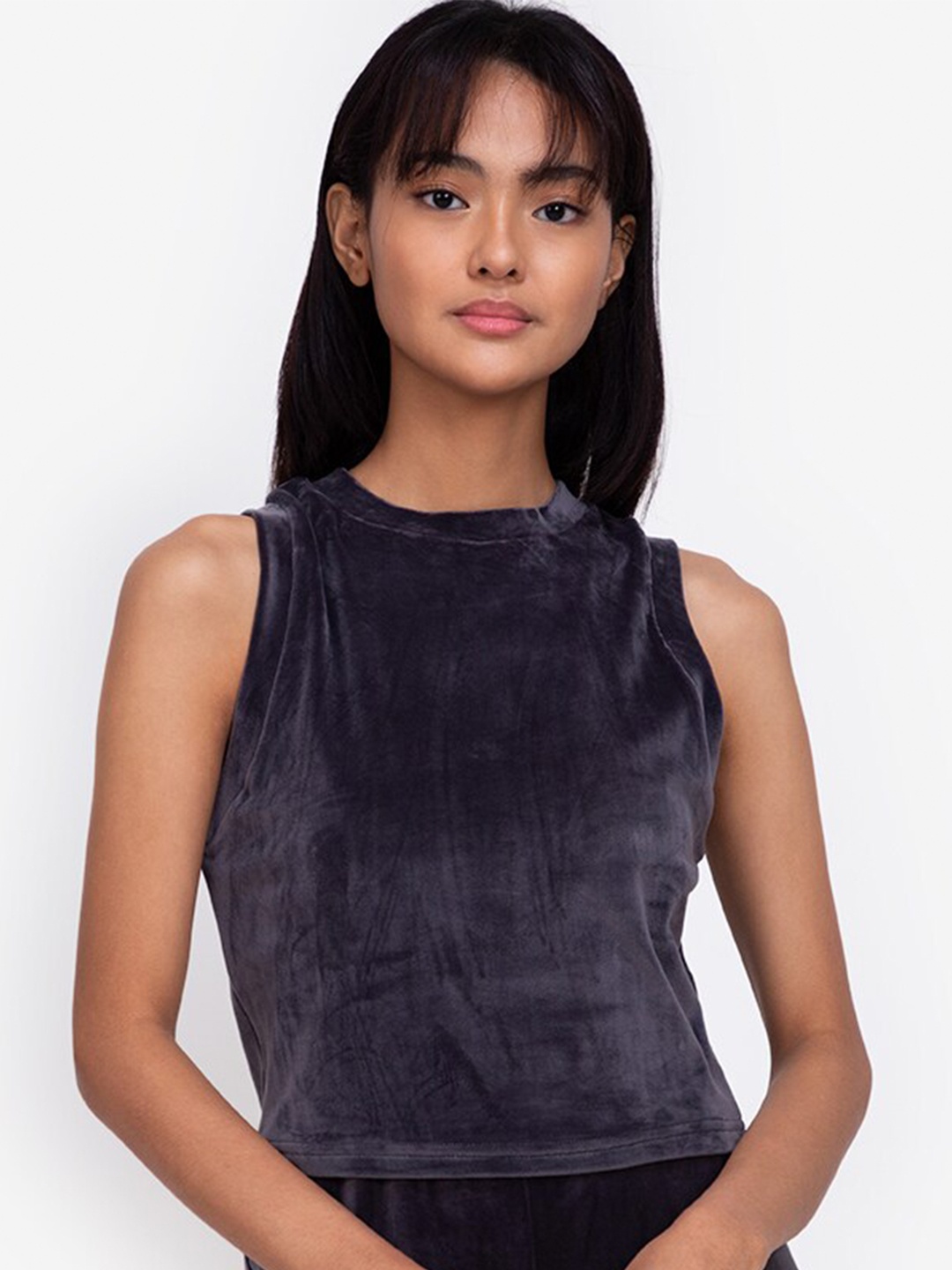 

ZALORA BASICS Grey Velvet Tank Top