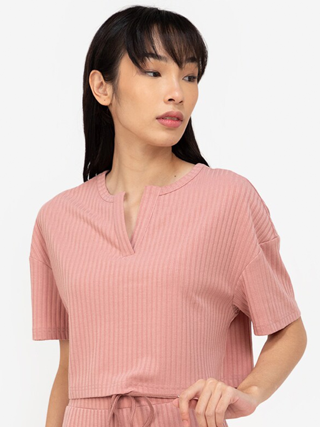

ZALORA BASICS Women Pink Extended Sleeves Boxy Crop Top