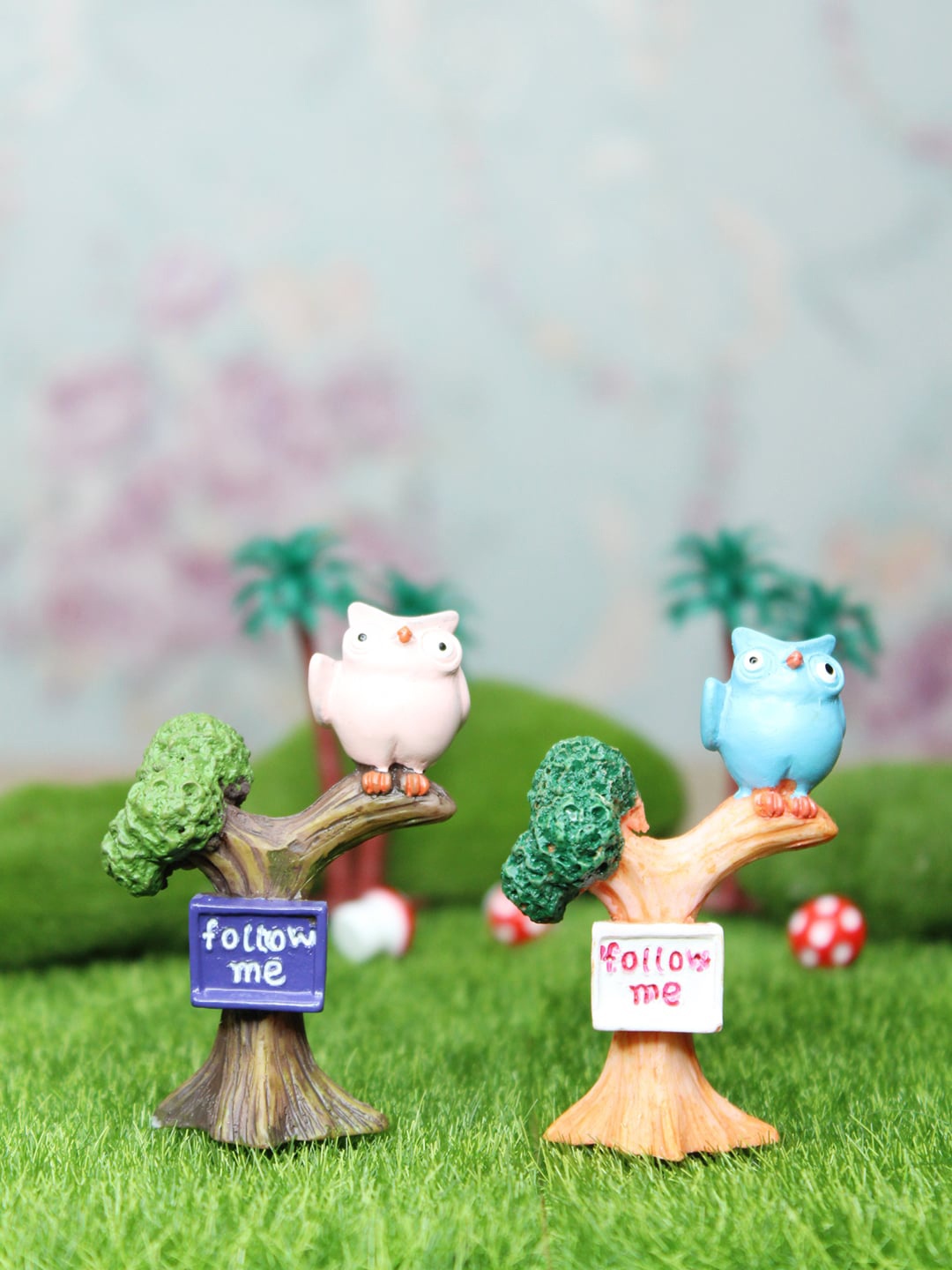 

Wonderland Set of 2 Resin Owl on Tree Miniature Fairy Garden Toys, Brown