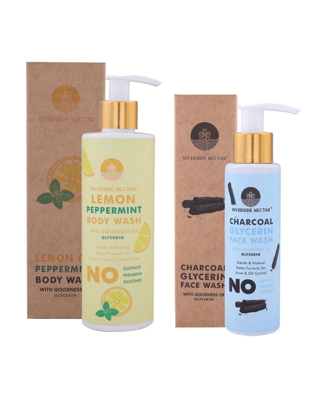 

Riverside Nectar Set of Lemon & Peppermint Body Wash & Charcoal Glycerin Face Wash, Yellow