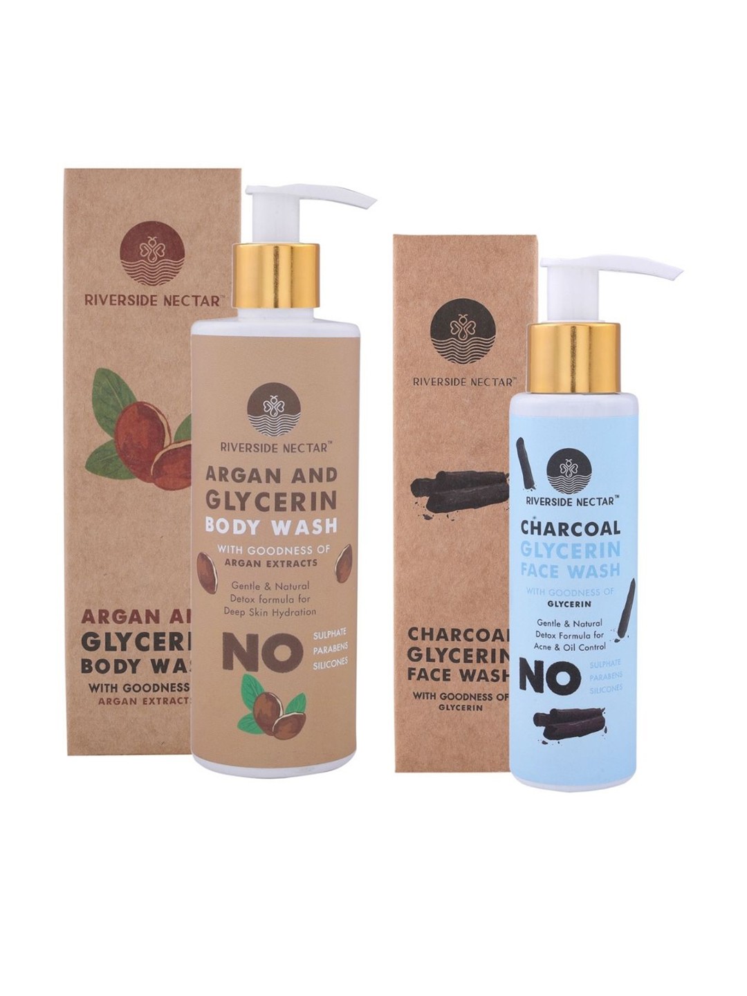 

Riverside Nectar Set of Argan Glycerin Body Wash & Charcoal Glycerin Face Wash, Brown