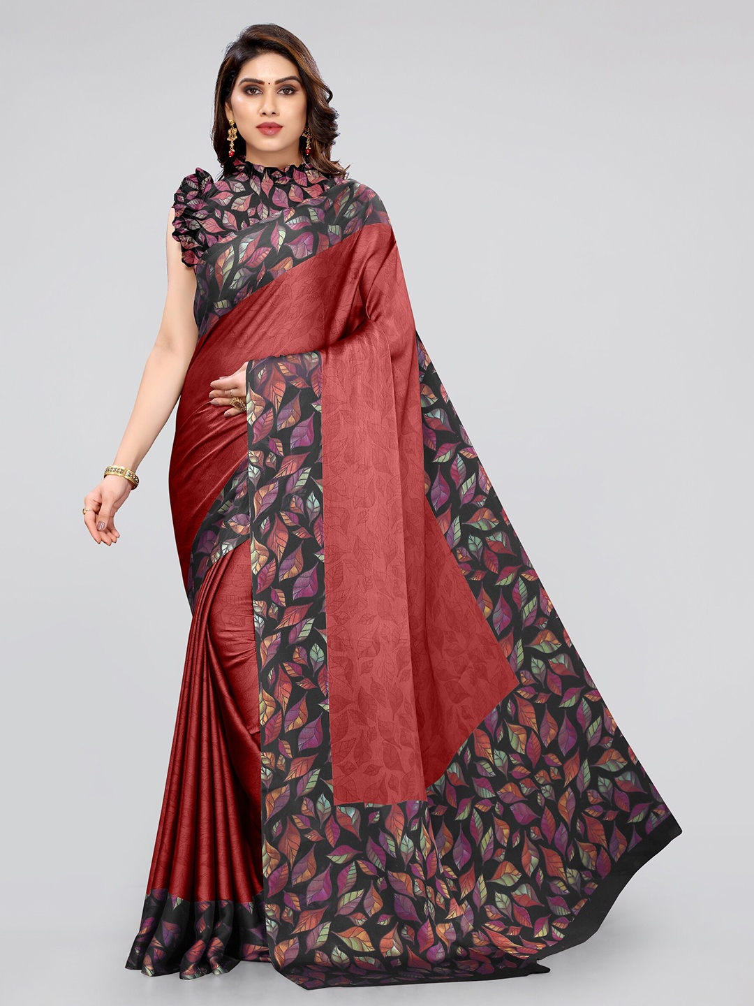

KALINI Red & Black Floral Bagh Saree