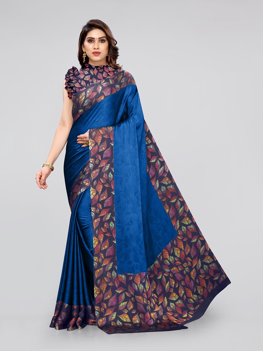 

KALINI Blue & Navy Blue Printed Poly Cotton Saree