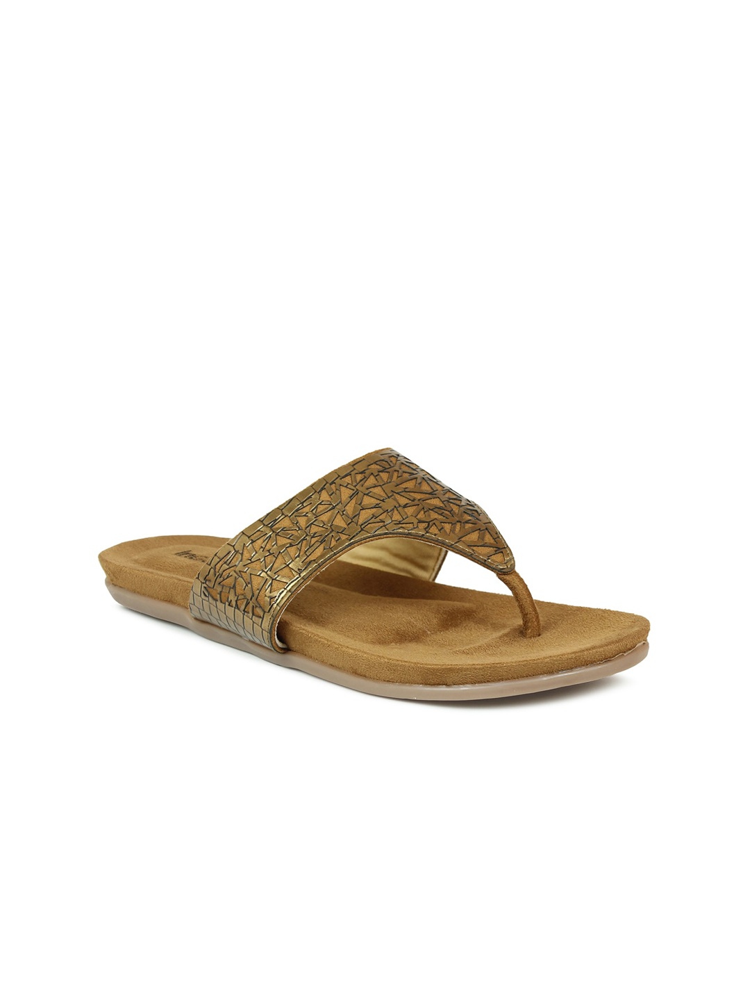 

Inc 5 Women Gold-Toned Textured T-Strap Flats