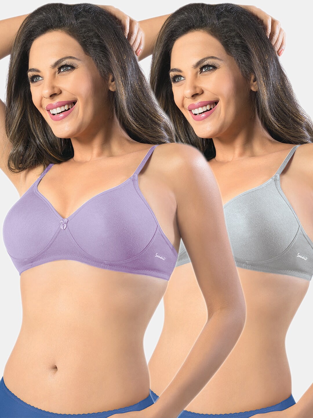 

Sonari Pack Of 2 Lavender & Grey Solid Non-Padded No-Wired T Shirt Bra