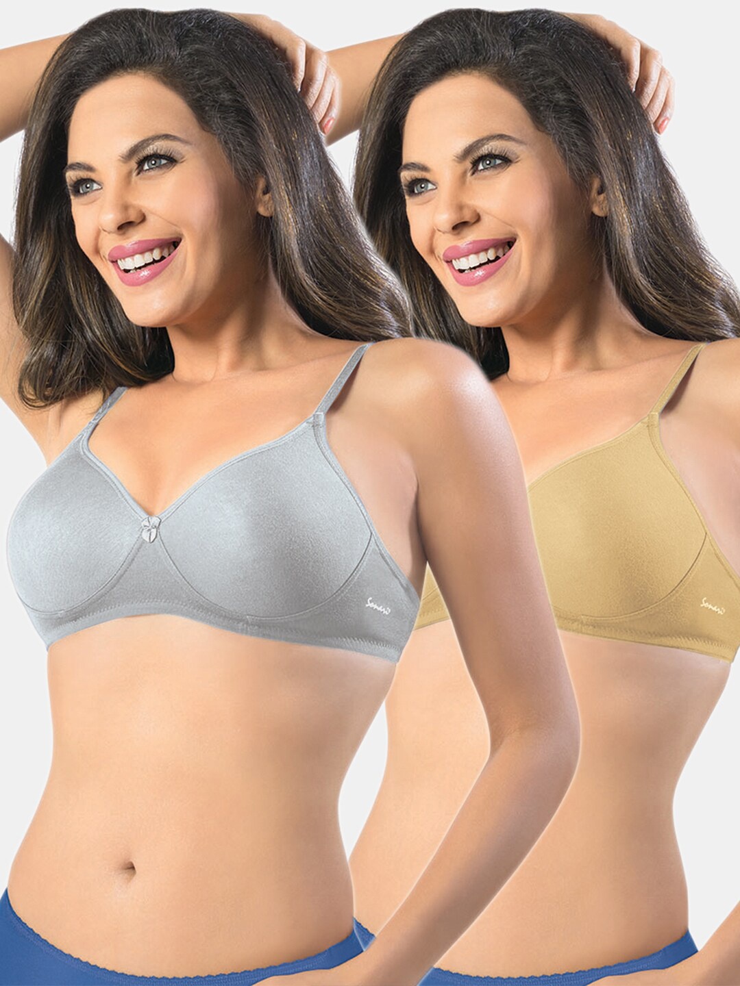 

Sonari Pack Of 2 Grey & Nude Non-Padded No-Wired T Shirt Bra