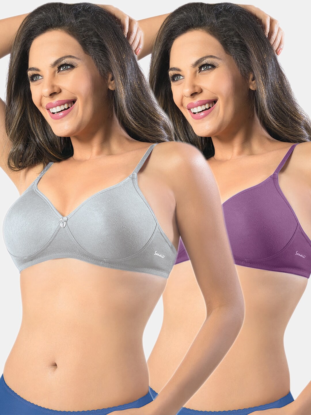 

Sonari Pack Of 2 Grey & Purple Non-Padded No-Wired T Shirt Bra