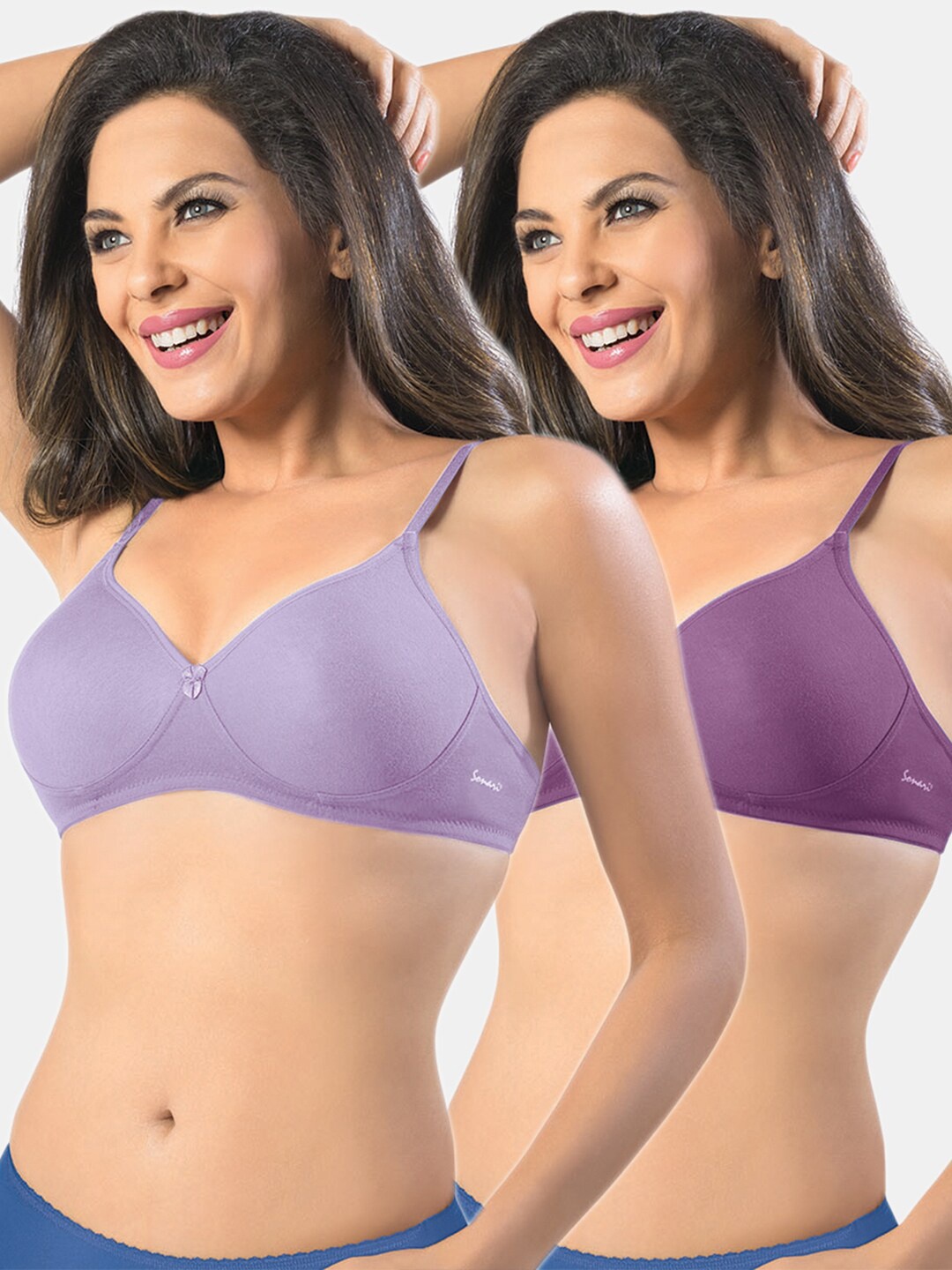 

Sonari Women Purple & Lavender Non Padded Seamless T-Shirt Bra Set Of 2