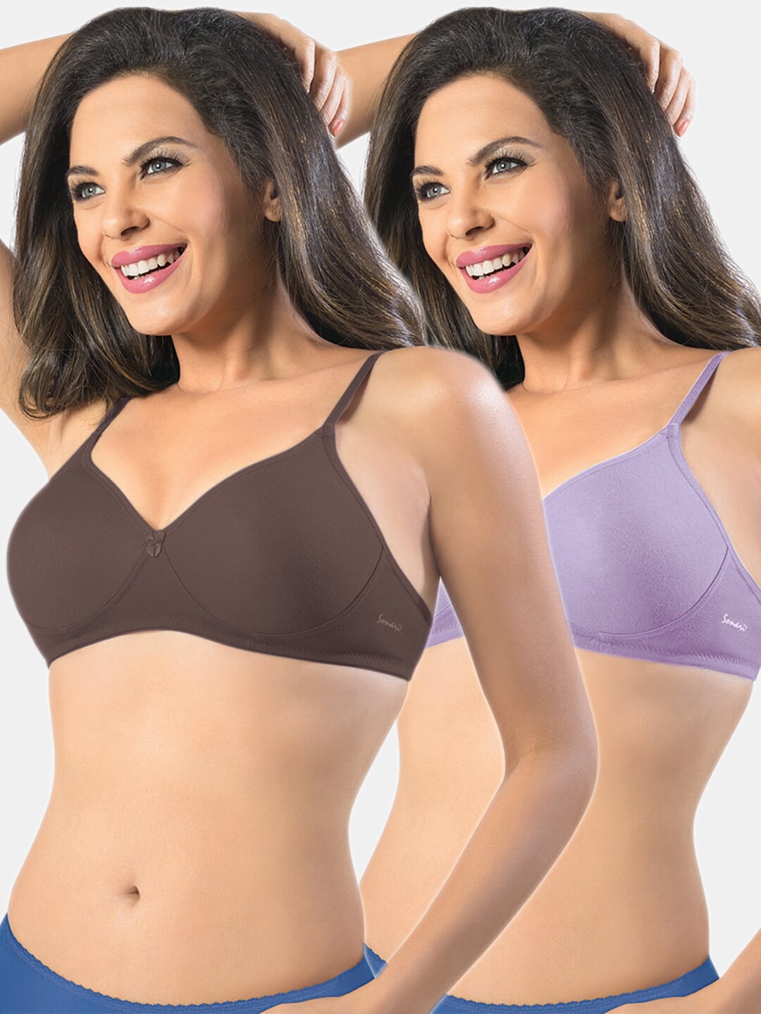 

Sonari Set Of 2 Lavender & Coffee Brown Solid T-Shirt Bra