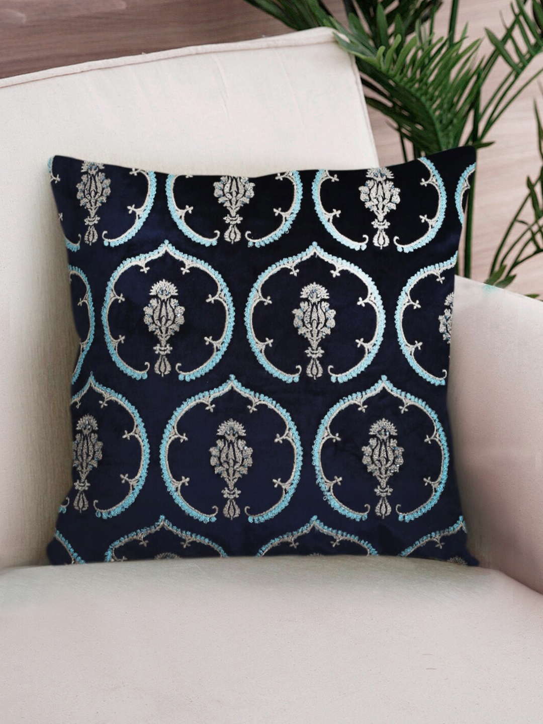 

NISRAG HOME Blue Ethnic Motifs Velvet Square Cushion Covers