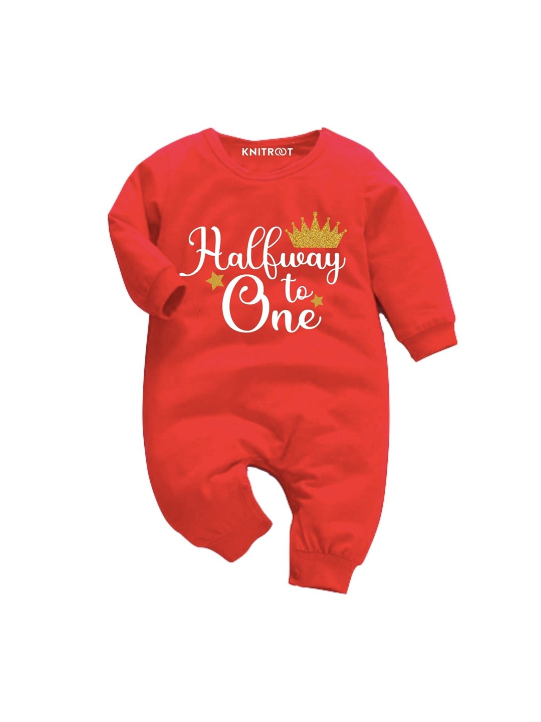 

KNITROOT Infant Kids Red & White Half Way To One Printed Bodysuit