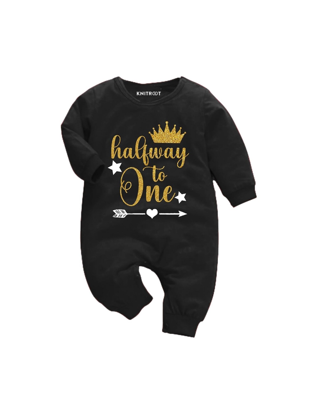 

KNITROOT Infant Kids Black Printed Cotton Romper