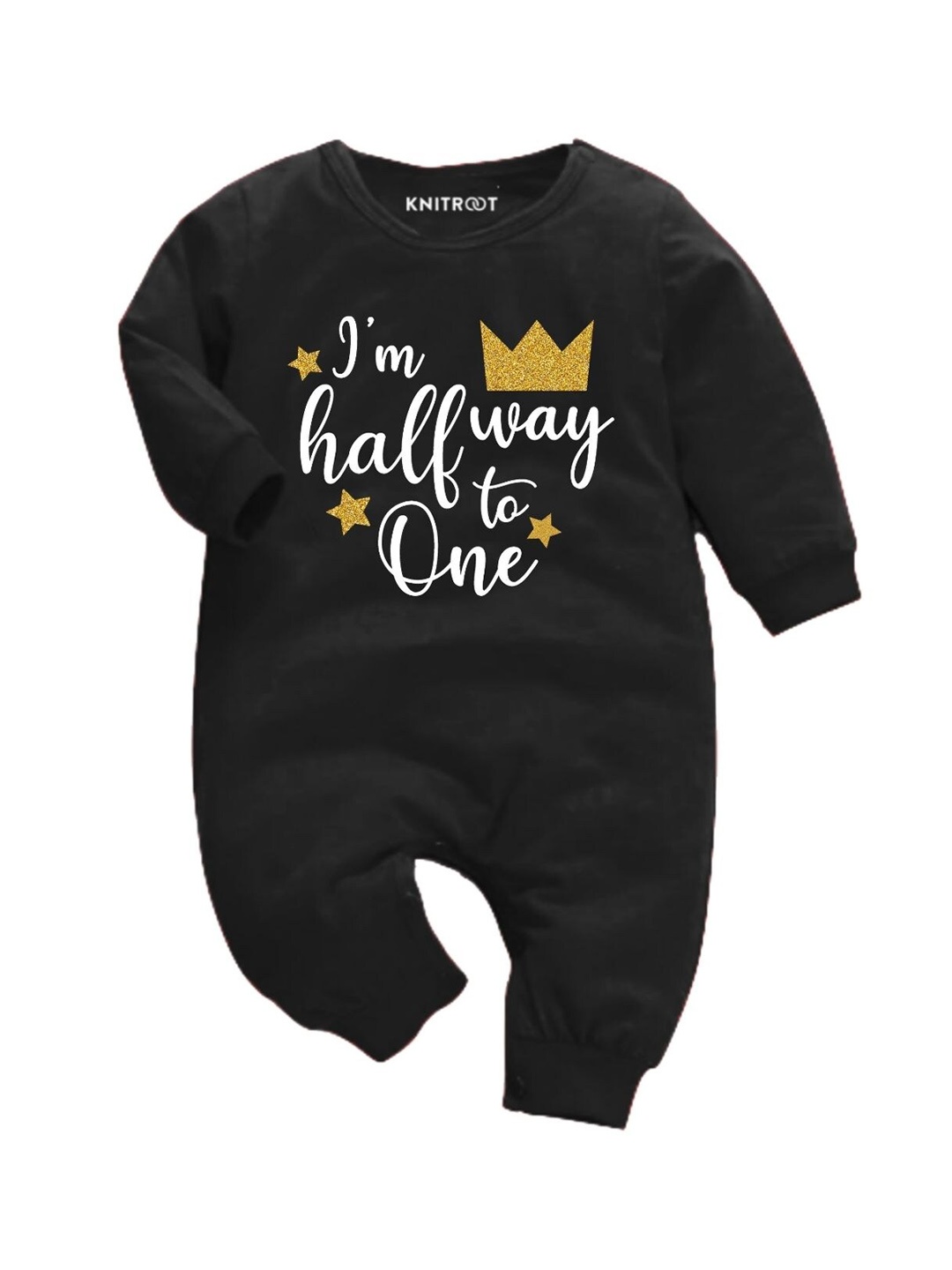 

KNITROOT Infant Kids Black Printed Cotton Romper