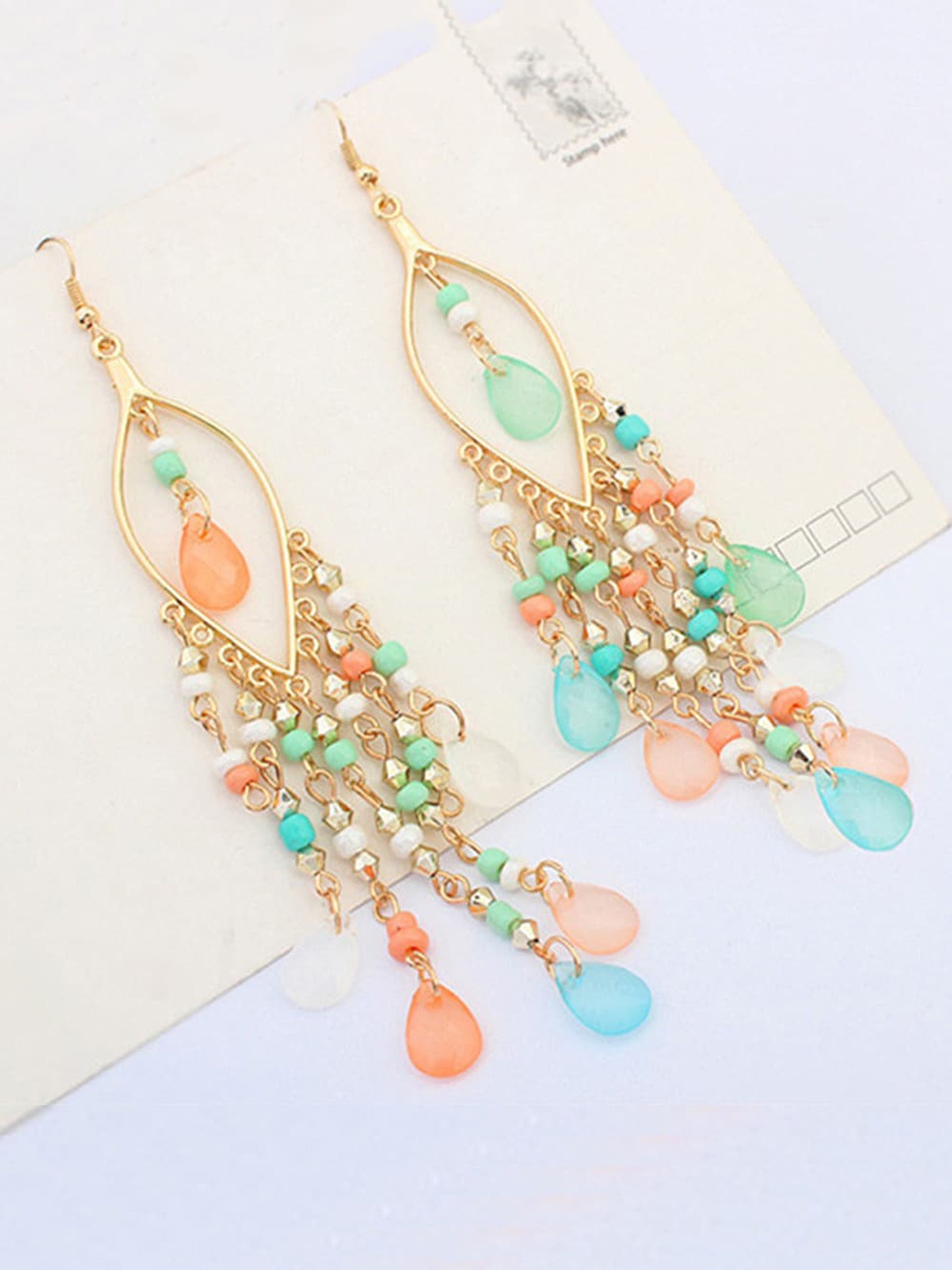 

Yellow Chimes Rose Gold-Plated Gold-Toned & Peach-Coloured Contemporary Drop Earrings