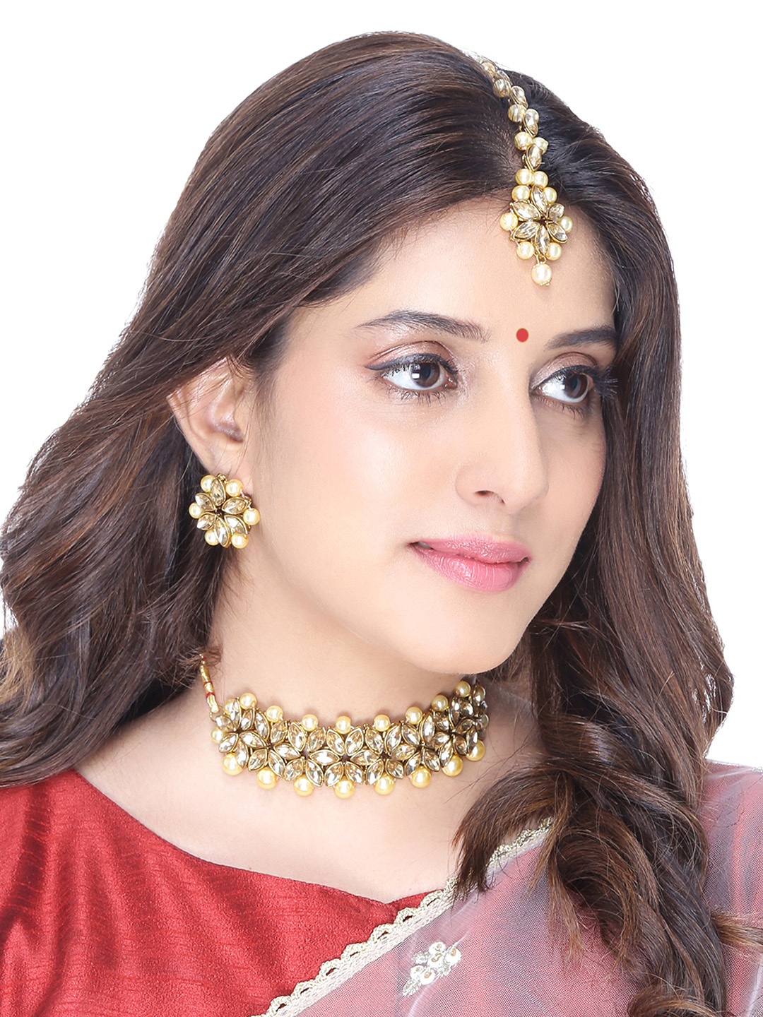 

Yellow Chimes Gold-Plated Kundan Studded Jewellery Set