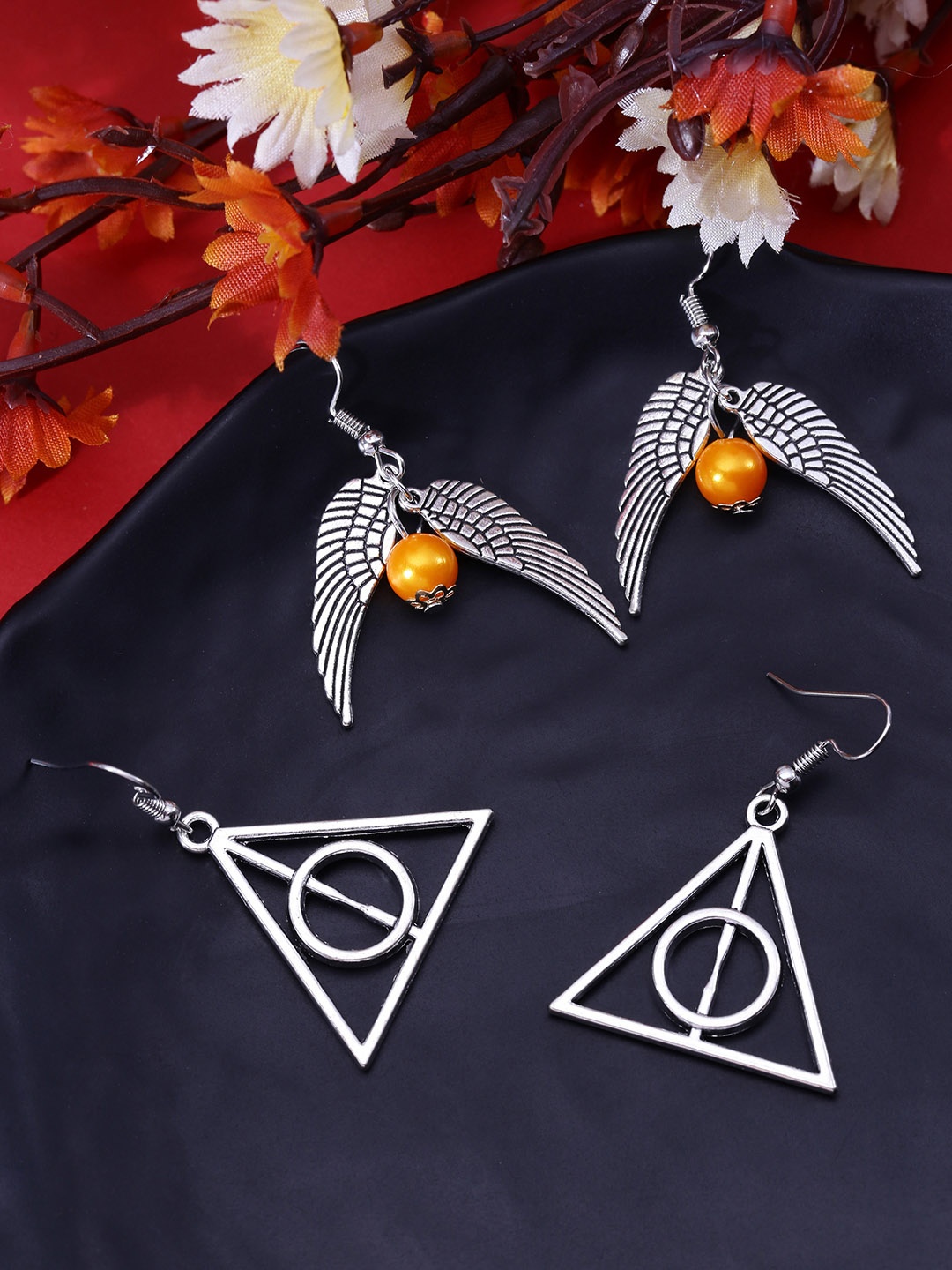 

Yellow Chimes Set Of 2 Silver Plated Contemporary Drop Earrings