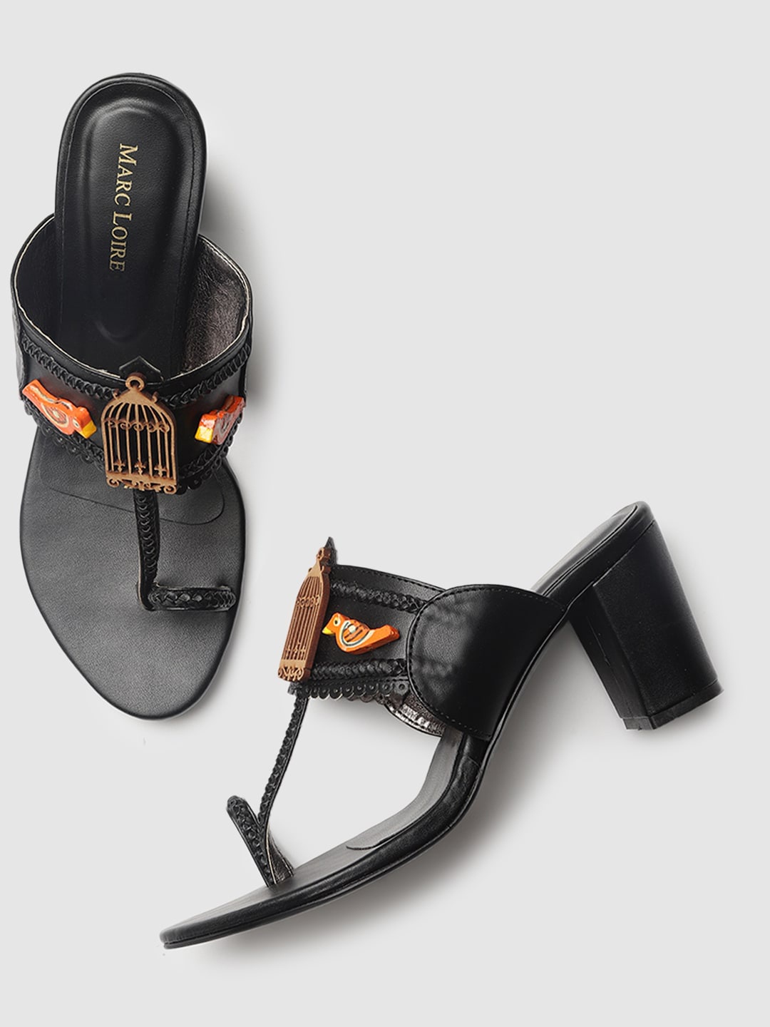 

Marc Loire Black PU Block Sandals with Tassels