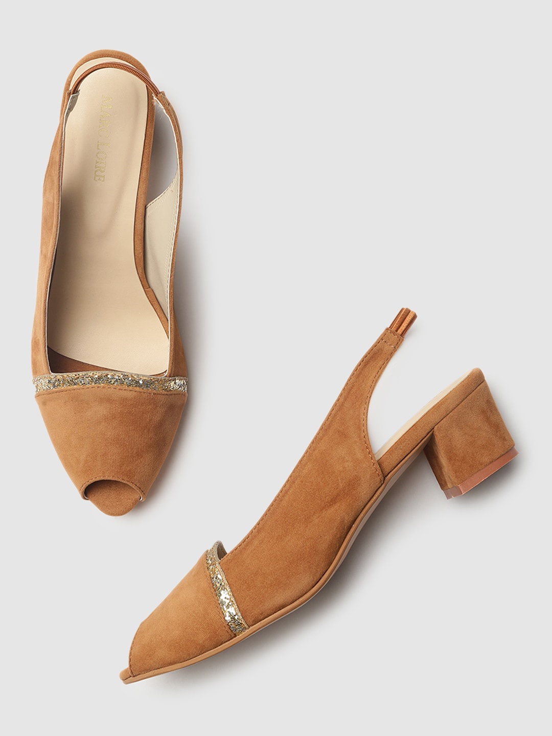 

Marc Loire Tan Suede Block Peep Toes