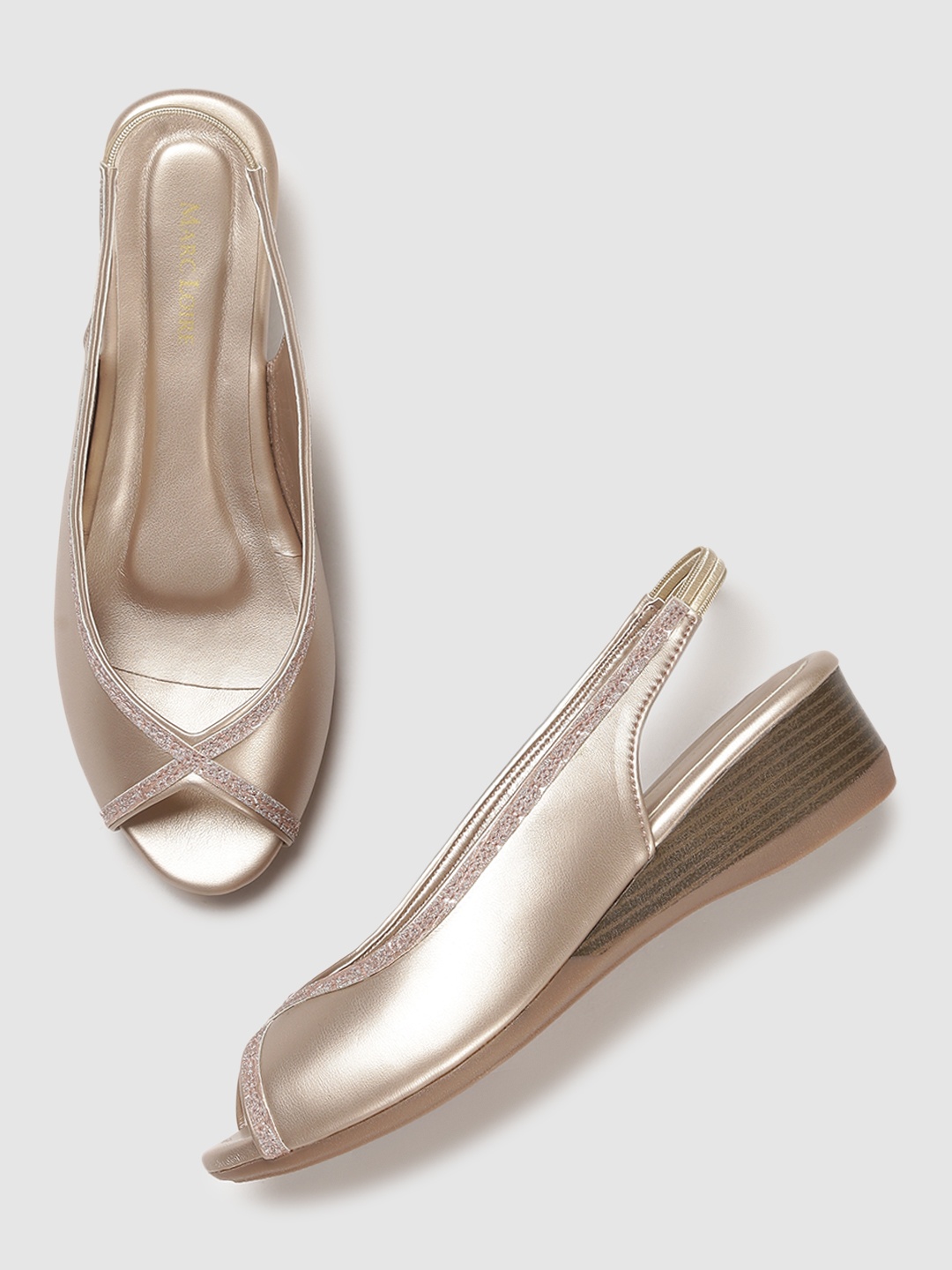 

Marc Loire Gold-Toned PU Wedge Peep Toes