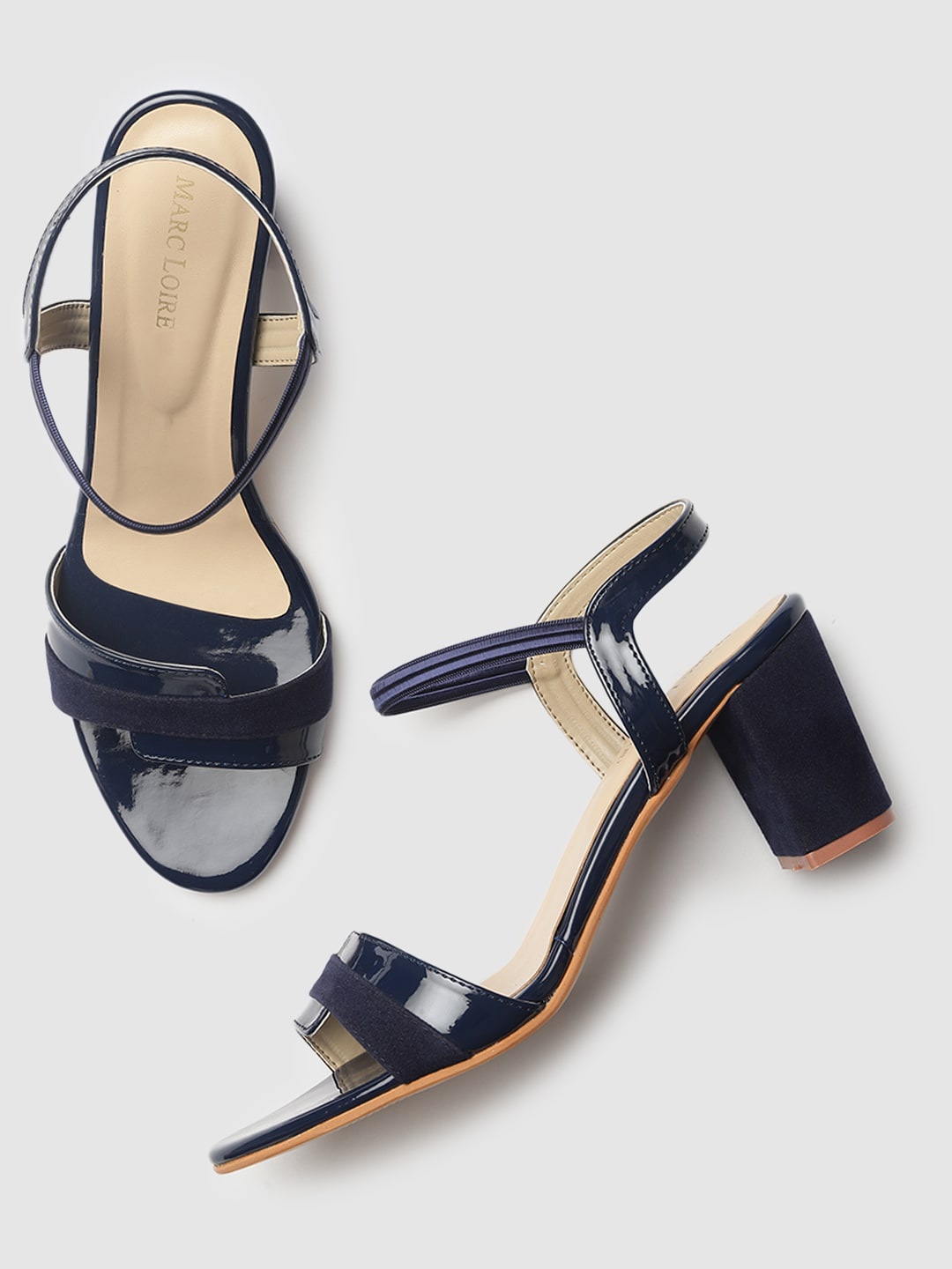 

Marc Loire Navy Blue Solid Open Toe Block Heels