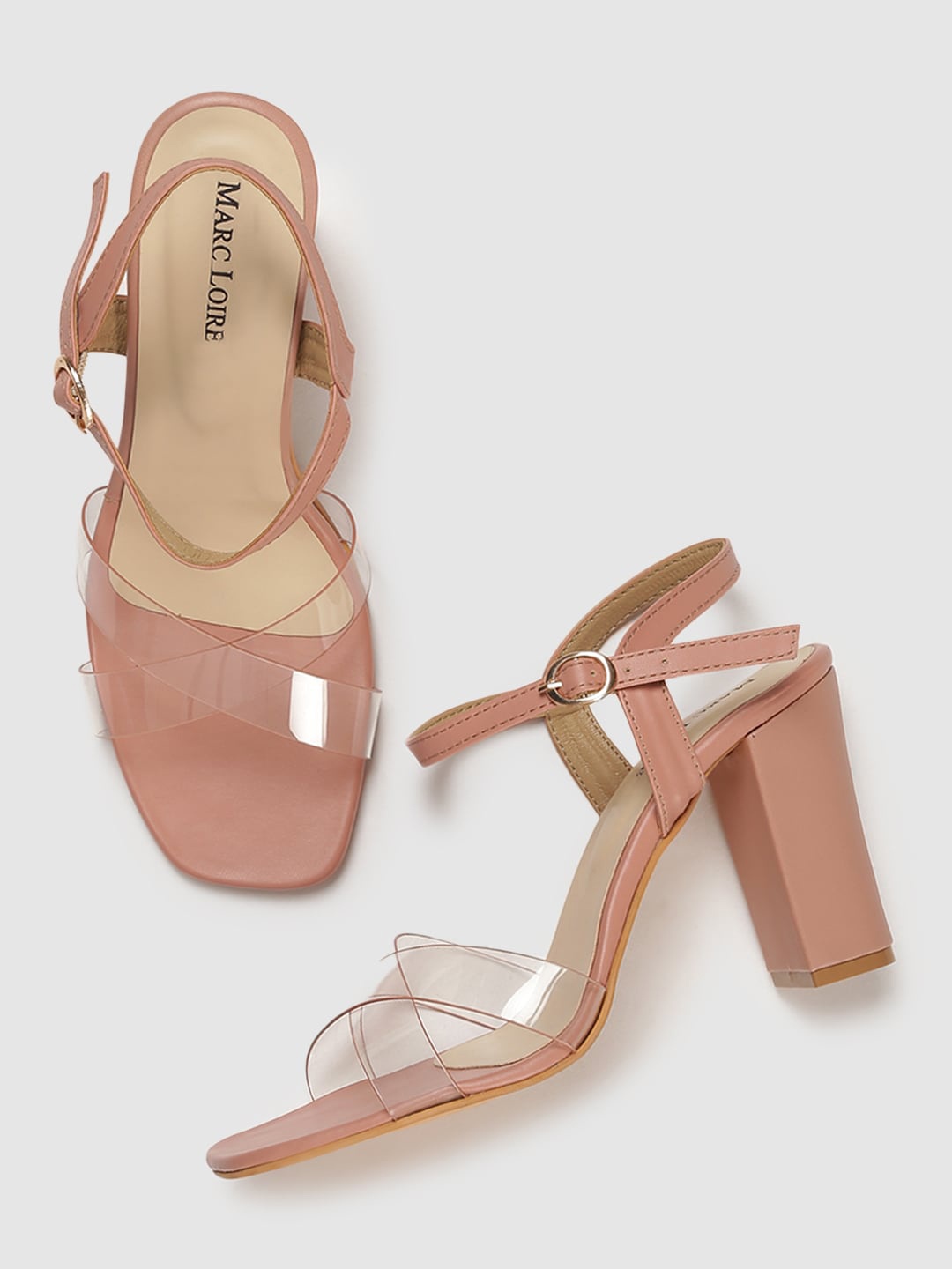 

Marc Loire Nude-Coloured Embellished PU Block Sandals