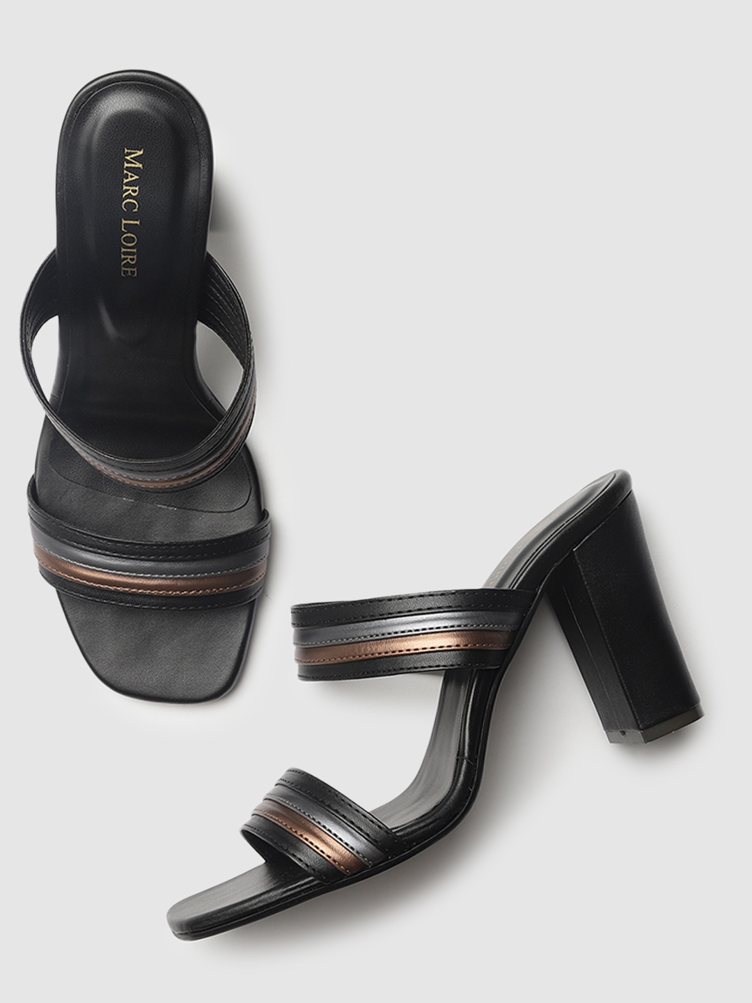 

Marc Loire Black Striped Block Heel Sandals