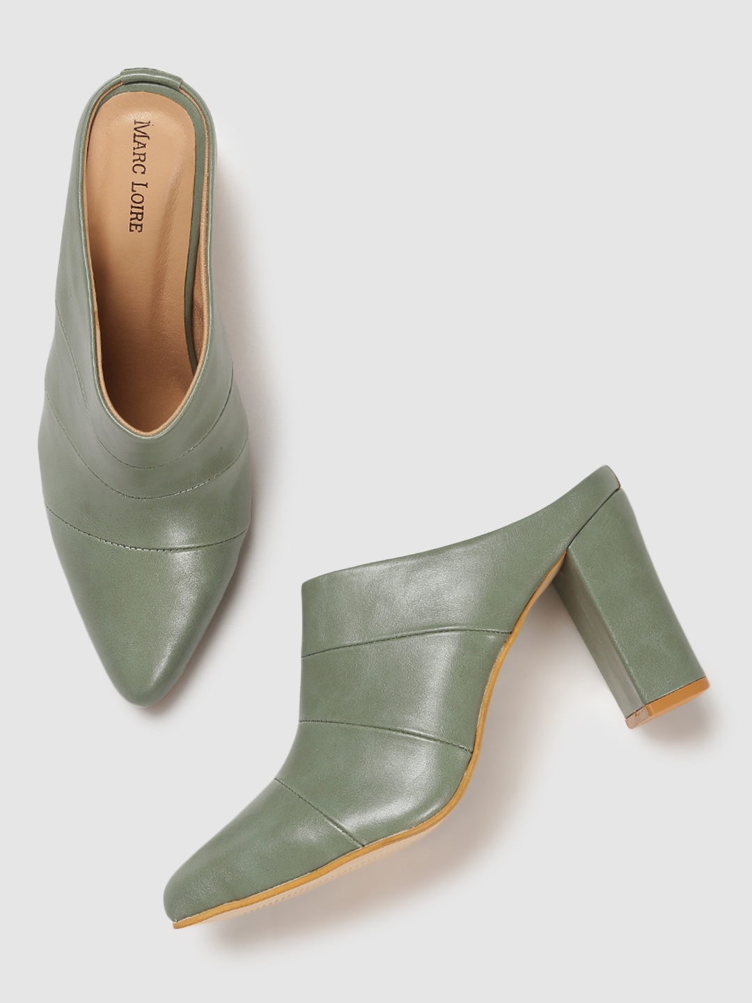 

Marc Loire Olive Green PU Work Block Mules