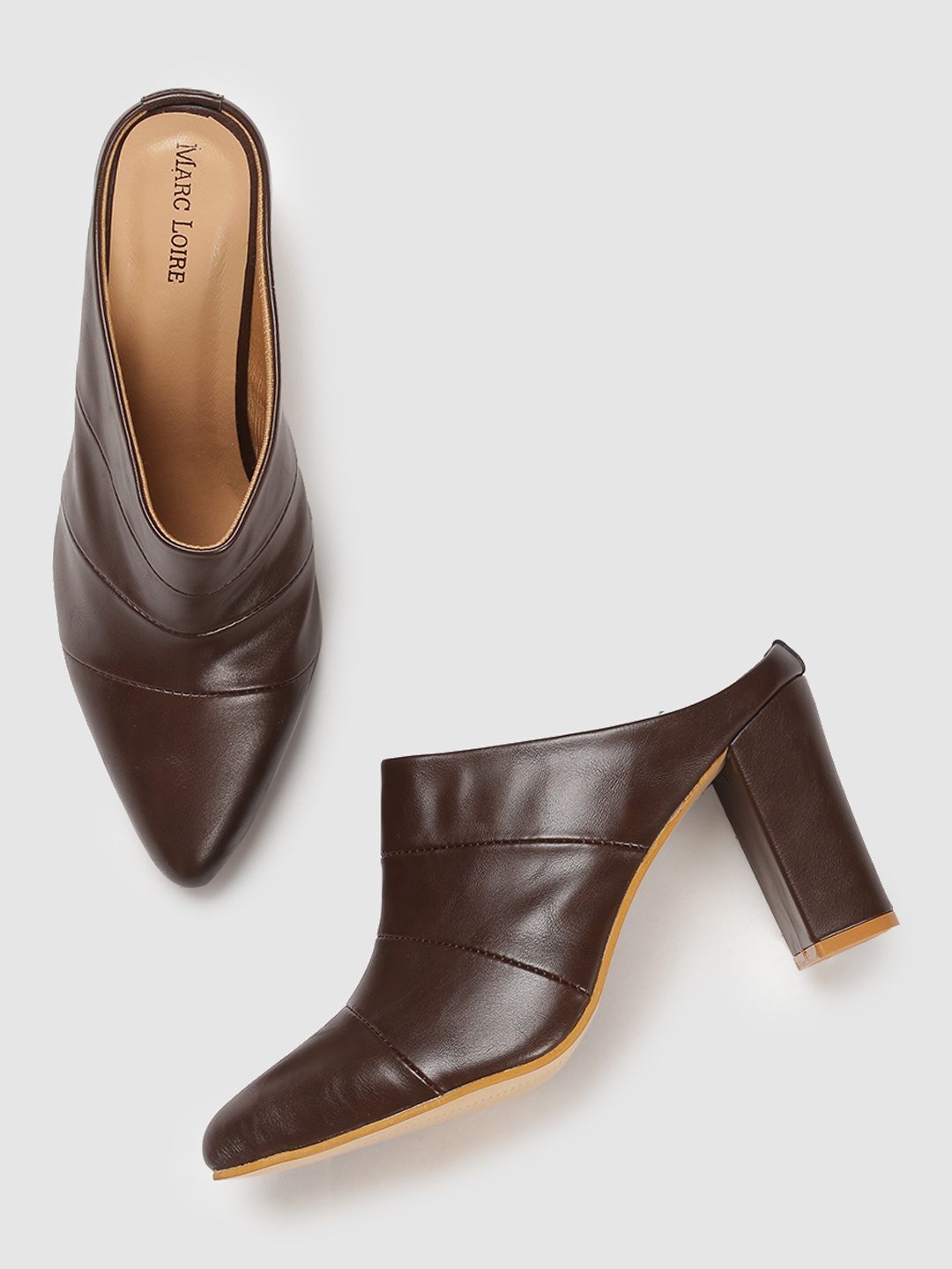 

Marc Loire Brown PU Work Block Mules