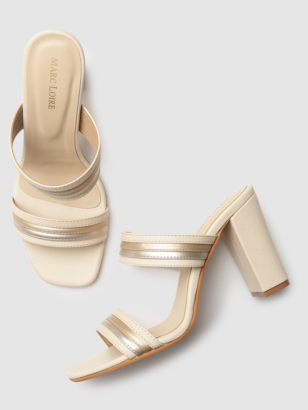 

Marc Loire Cream-Coloured Striped PU Block Sandals