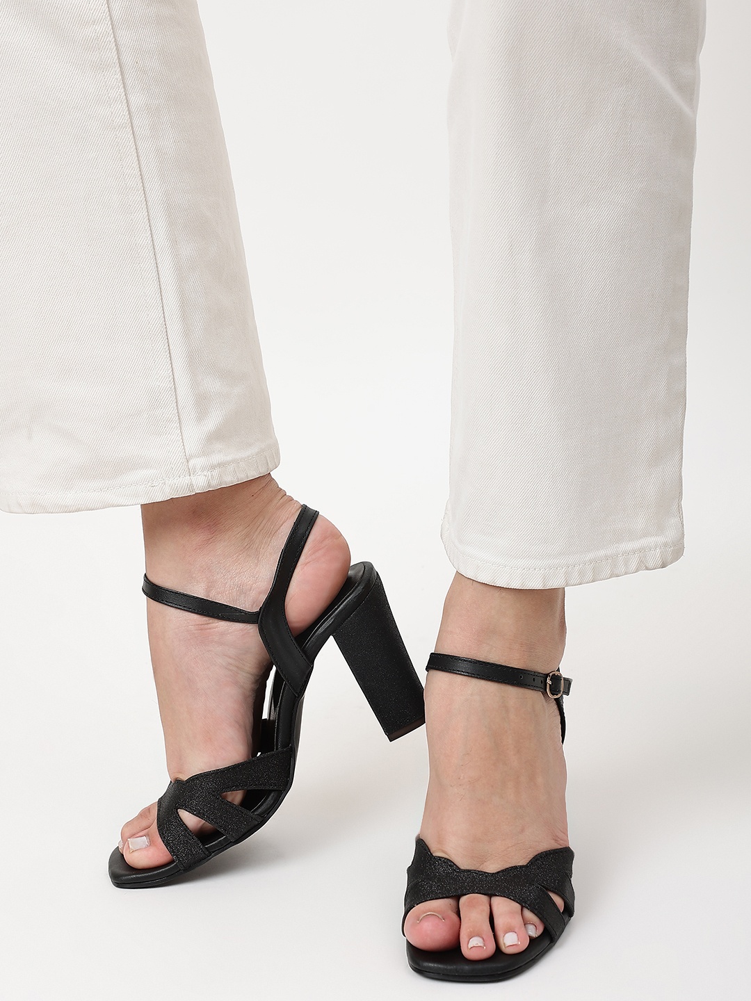 

Marc Loire Black PU Block Sandals