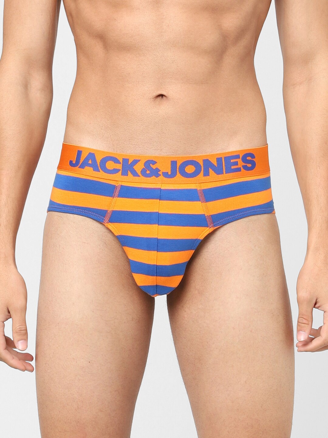 

Jack & Jones Men Orange & Blue Striped Cotton Basic Briefs 116793401