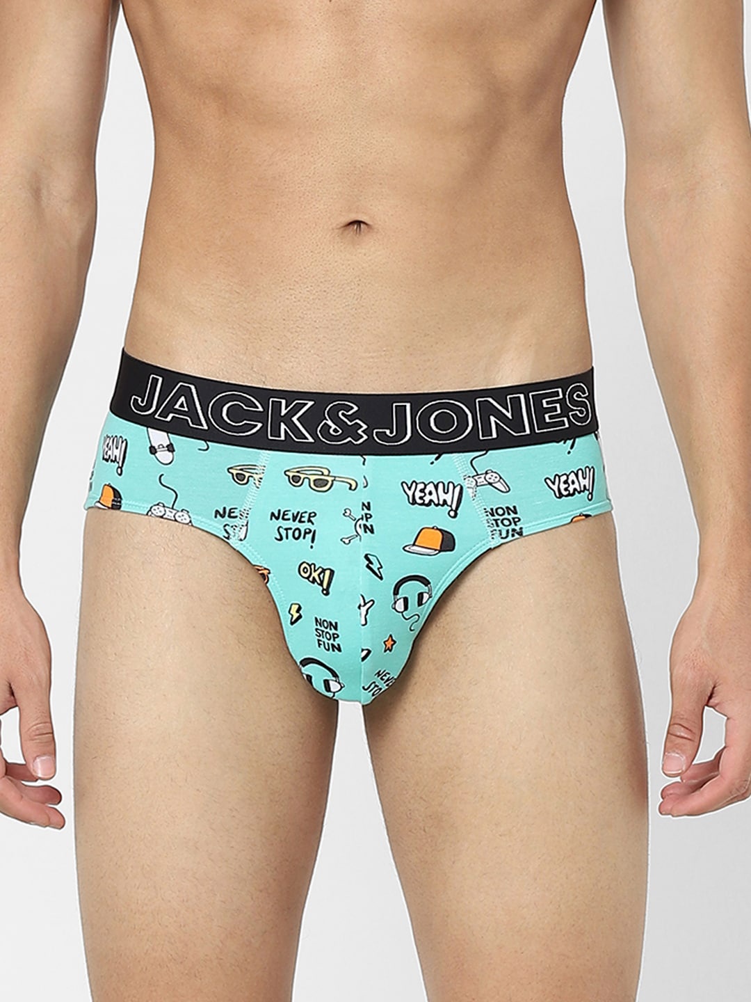 

Jack & Jones Men Turquoise Blue & Black Printed Cotton Basic Briefs 116792101