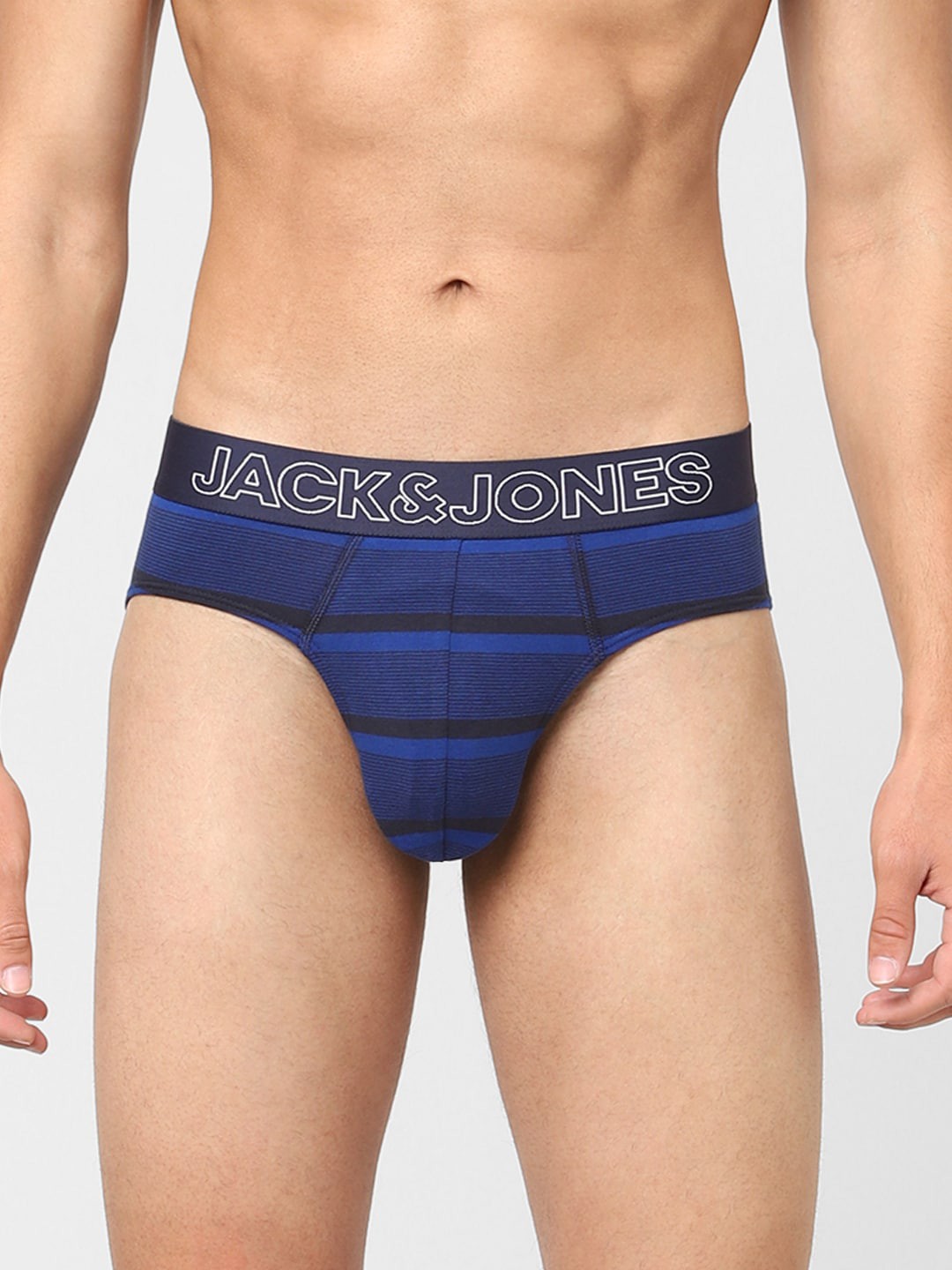 

Jack & Jones Men Blue & Black Striped Cotton Basic Briefs 116791902