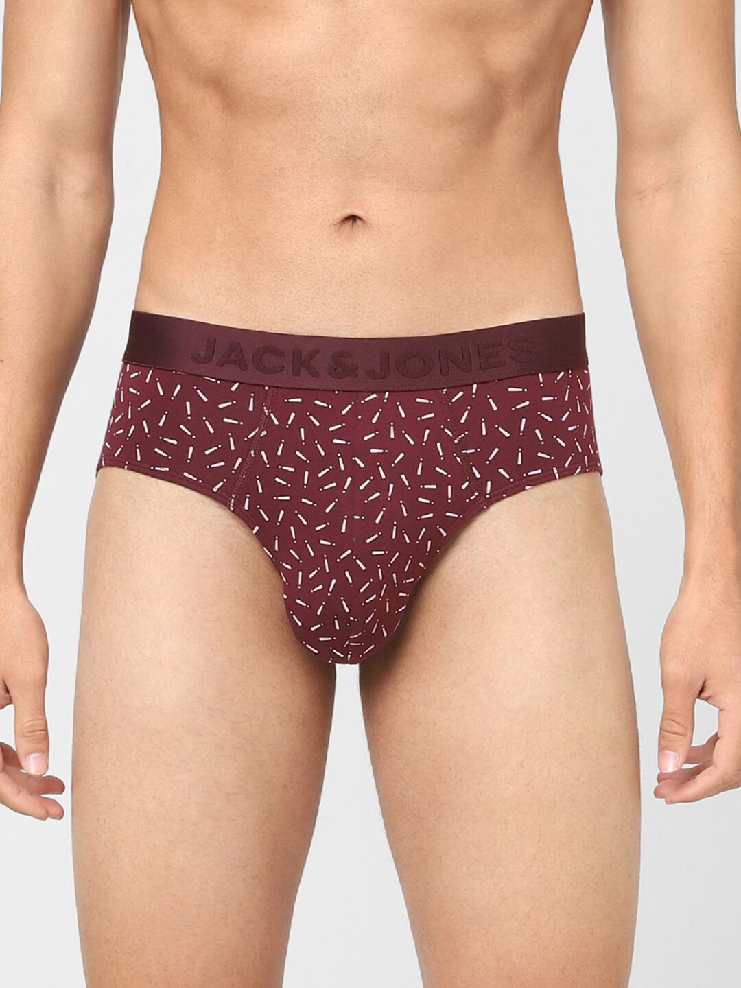 

Jack & Jones Men Maroon & White Printed Cotton Basic Briefs 116791201