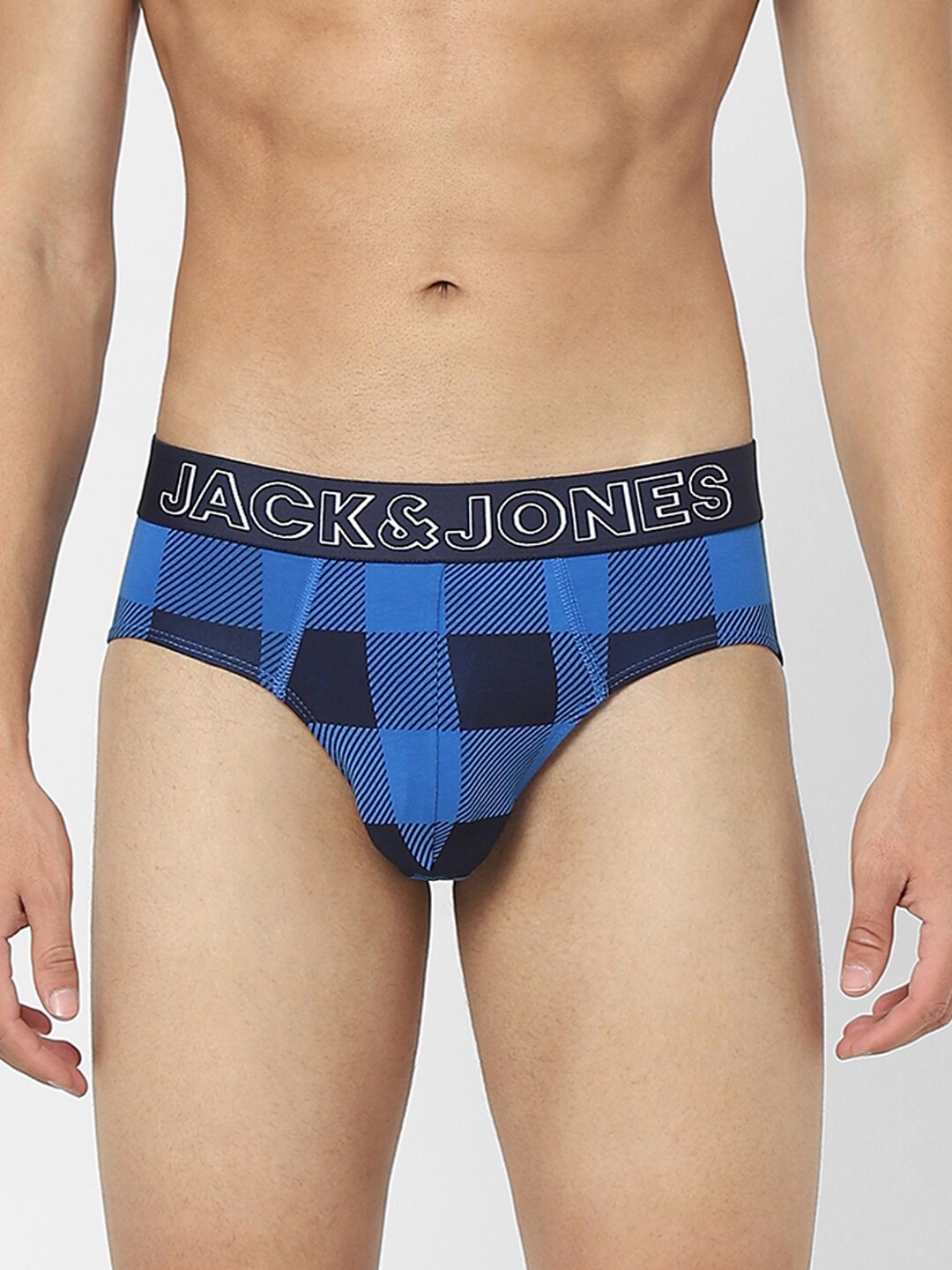 

Jack & Jones Men Blue Checked Cotton Basic Briefs 116795401