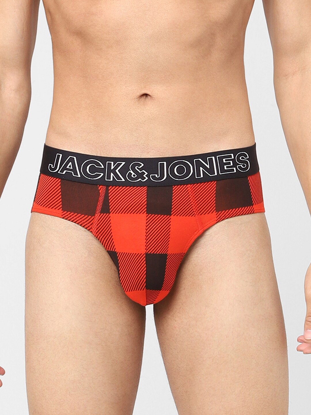 

Jack & Jones Men Orange & Black Checked Cotton Basic Briefs 116795402