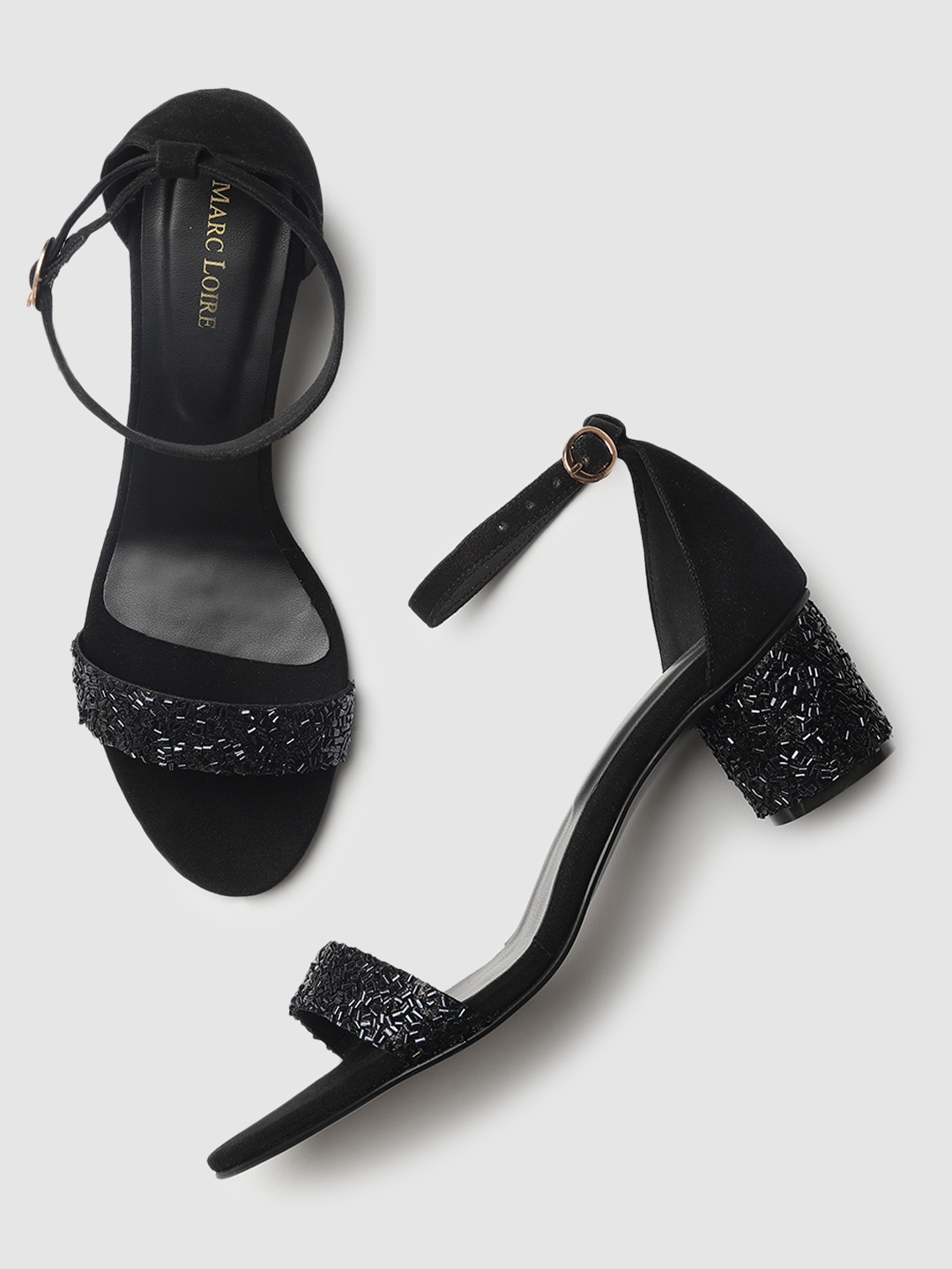 

Marc Loire Black Embellished PU Block Sandals