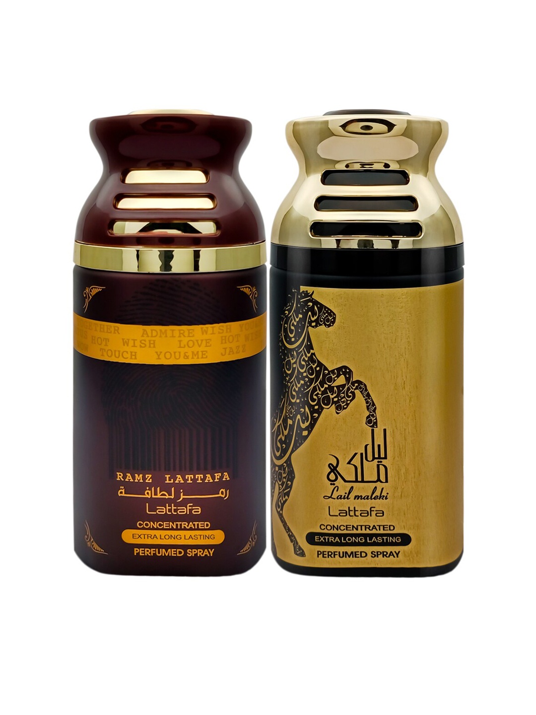 

Lattafa Set of Ramz & Lail Maleki Extra Long-Lasting Perfumed Sprays - 250 ml Each, Maroon