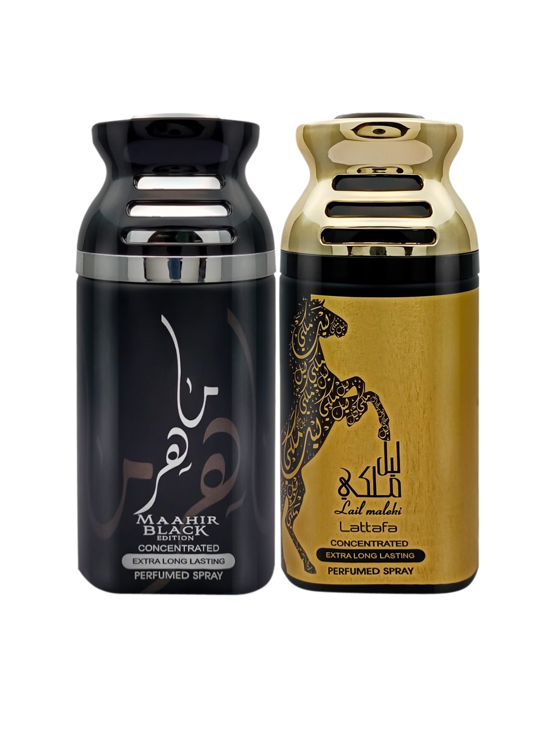 

Lattafa Set of Maahir Black Edition & Lail Maleki Perfumed Sprays - 250 ml Each