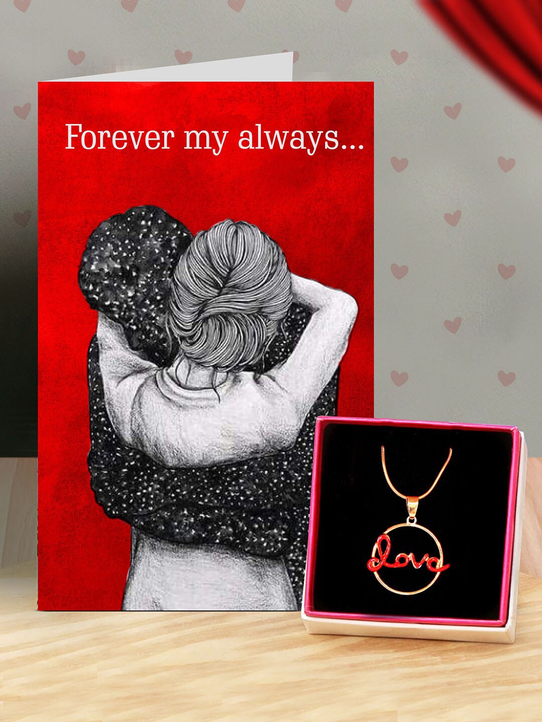 

TIED RIBBONS Red & Gold Toned Valentine Special Love Pendant with Chain & Card Combo Gift Set