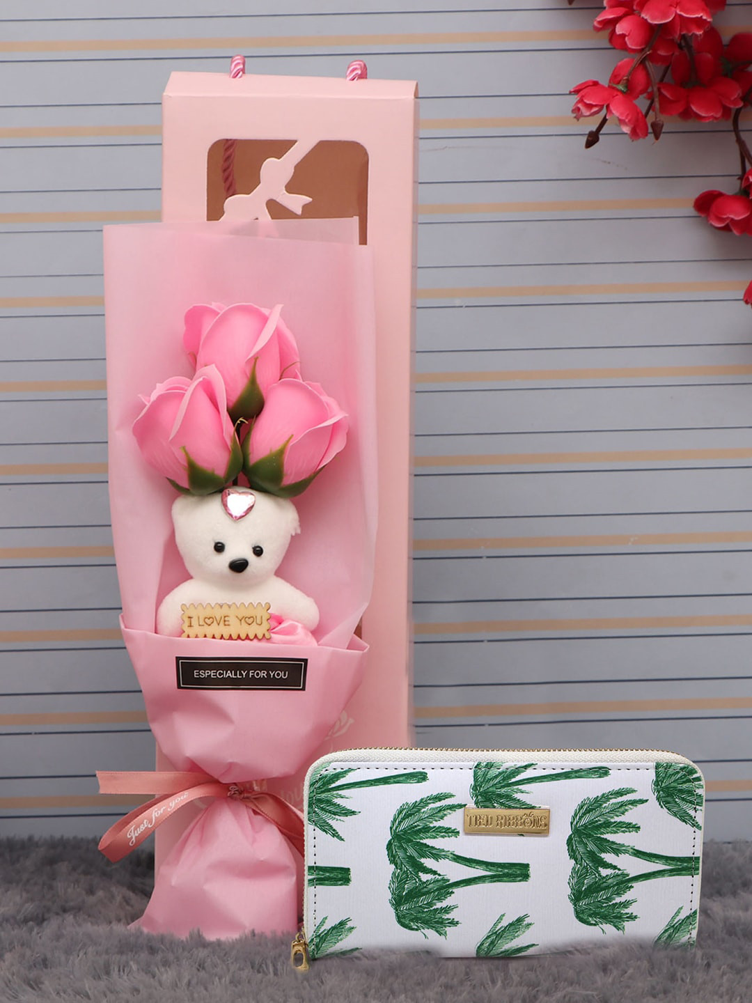 

TIED RIBBONS Multi-Coloured Aritificial Rose Flower Bouquet With Clutch