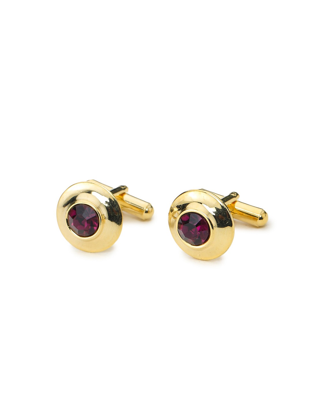 

ELLIS Men Gold-Toned & Purple Round Cufflink & Tie Pin Set